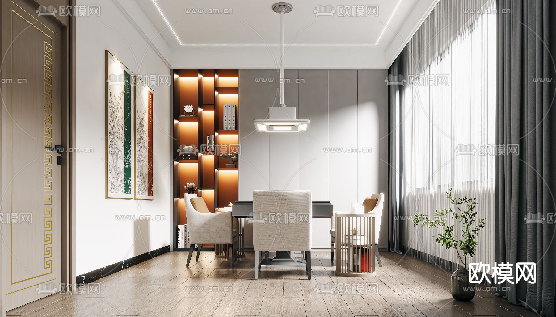 现代棋牌室 麻将房3d模型下载