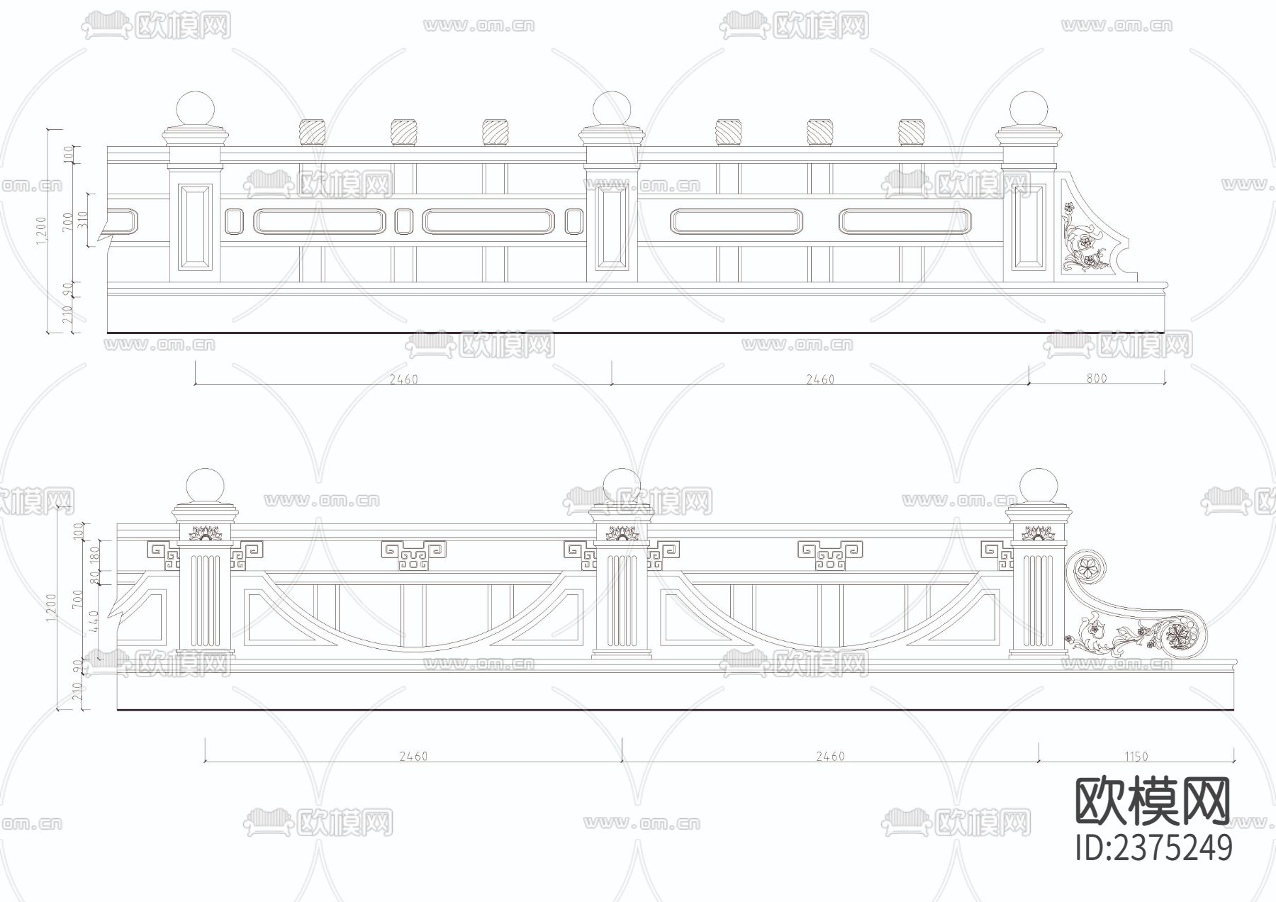 护栏CAD图库下载（渲染图3）