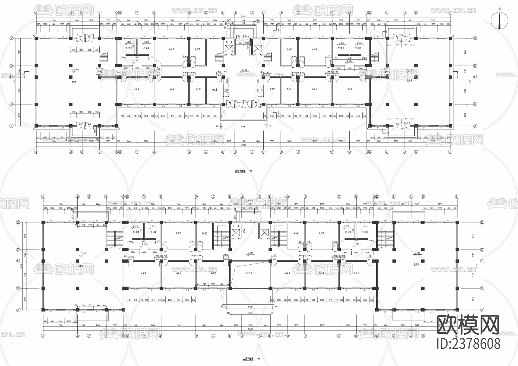 办公楼CAD施工图下载（渲染图2）