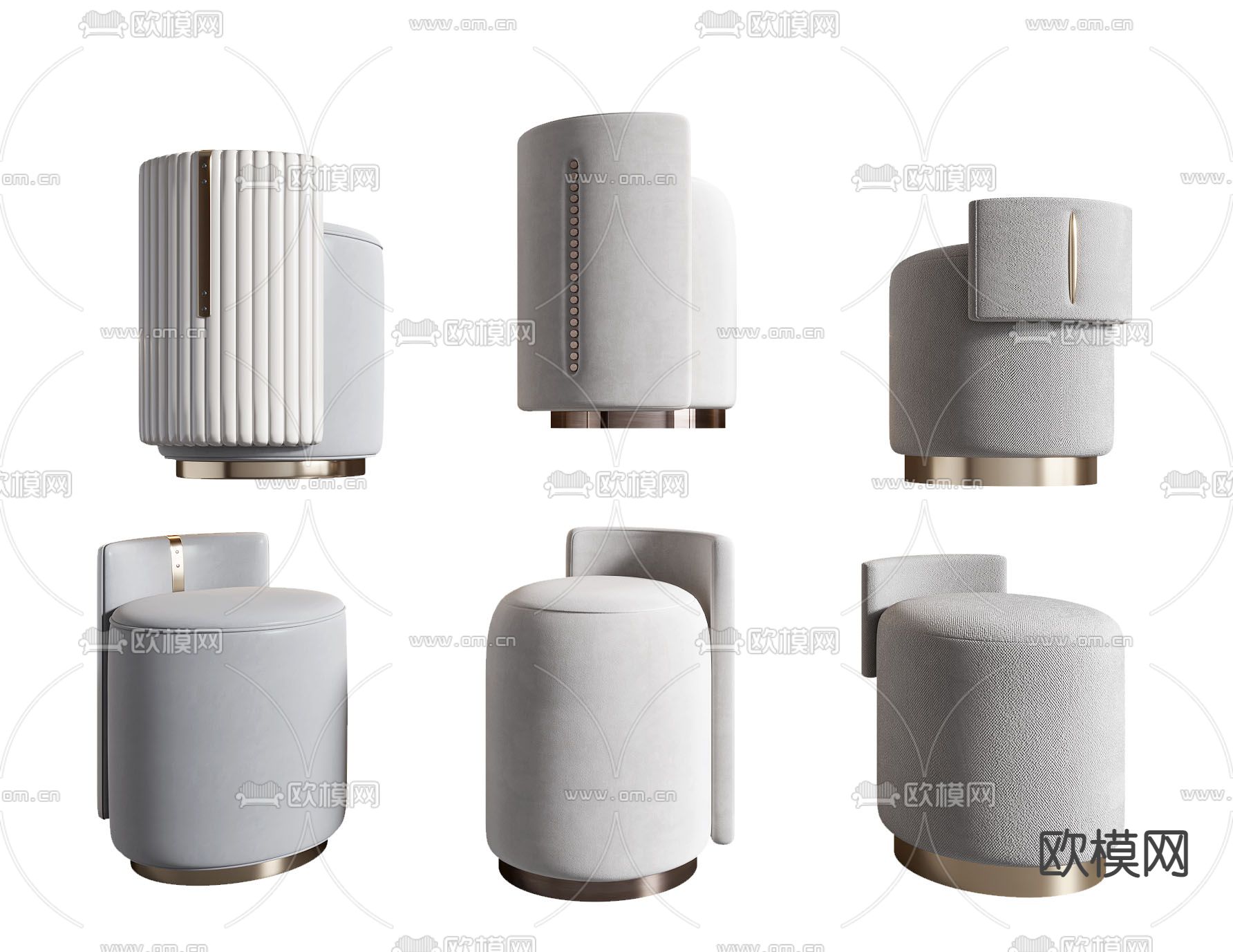 轻奢沙发凳 圆凳子 矮凳3d模型下载