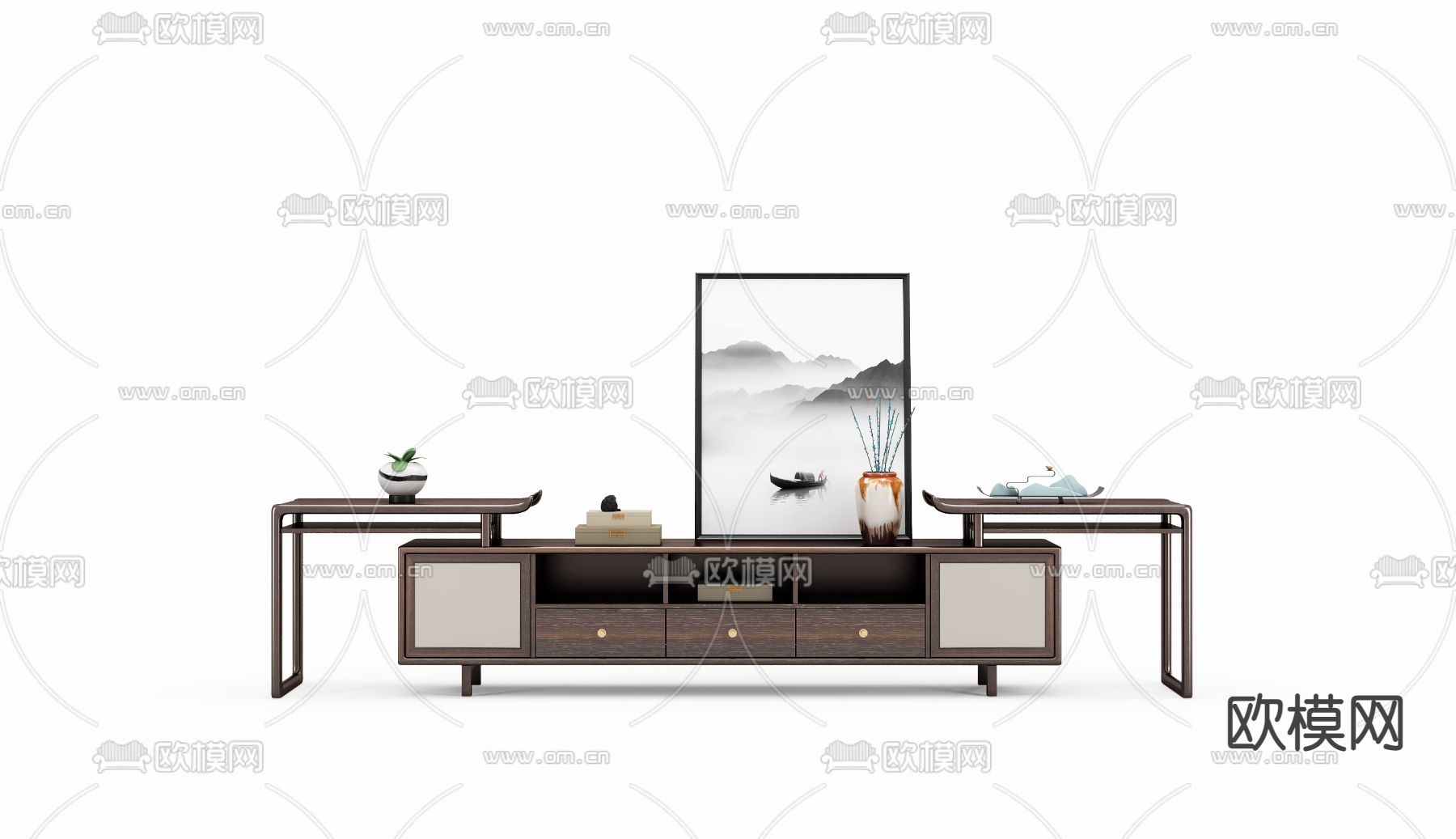 新中式轻奢电视柜3d模型下载_ID12204767_3dmax免费模型-欧模网