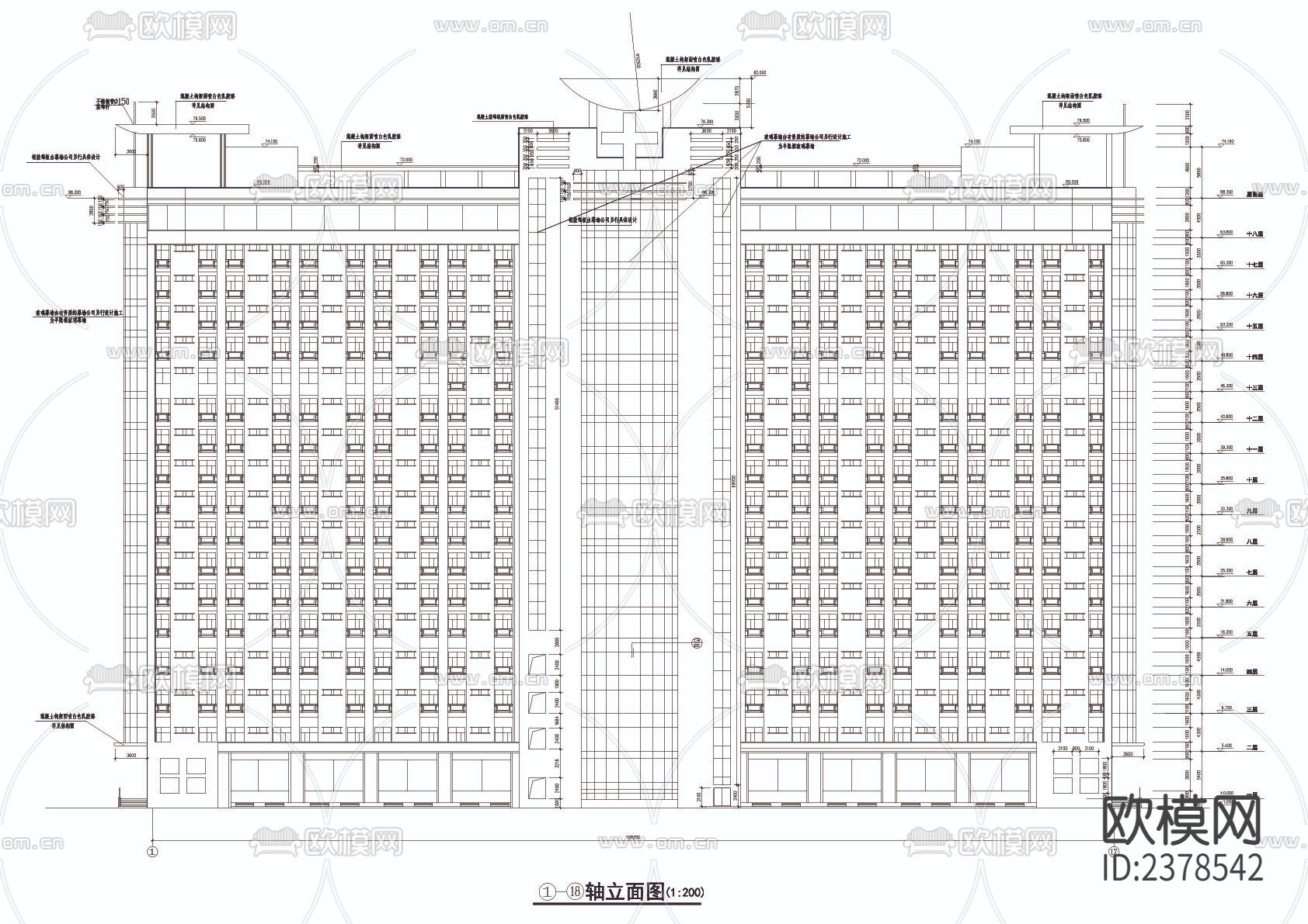 某医院住院楼CAD施工图下载（渲染图4）