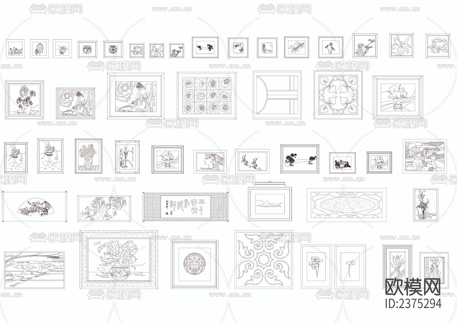 装饰画装饰品CAD图库下载（渲染图3）