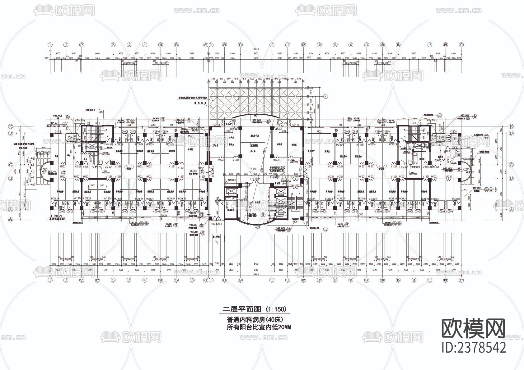 某医院住院楼CAD施工图下载（渲染图3）