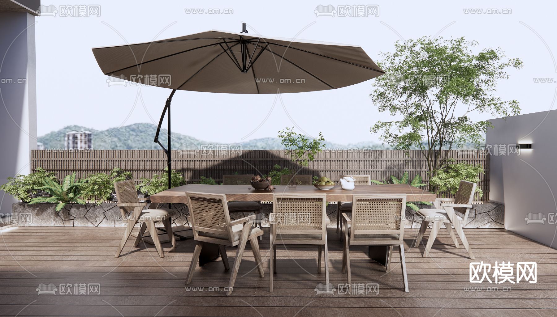 侘寂户外餐桌椅3d模型下载