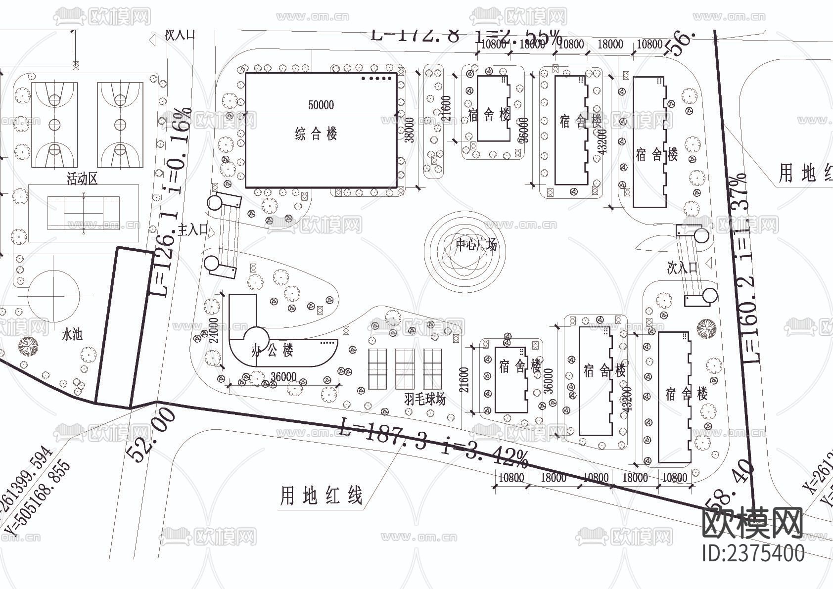 饮料厂总平面CAD施工图下载（渲染图3）