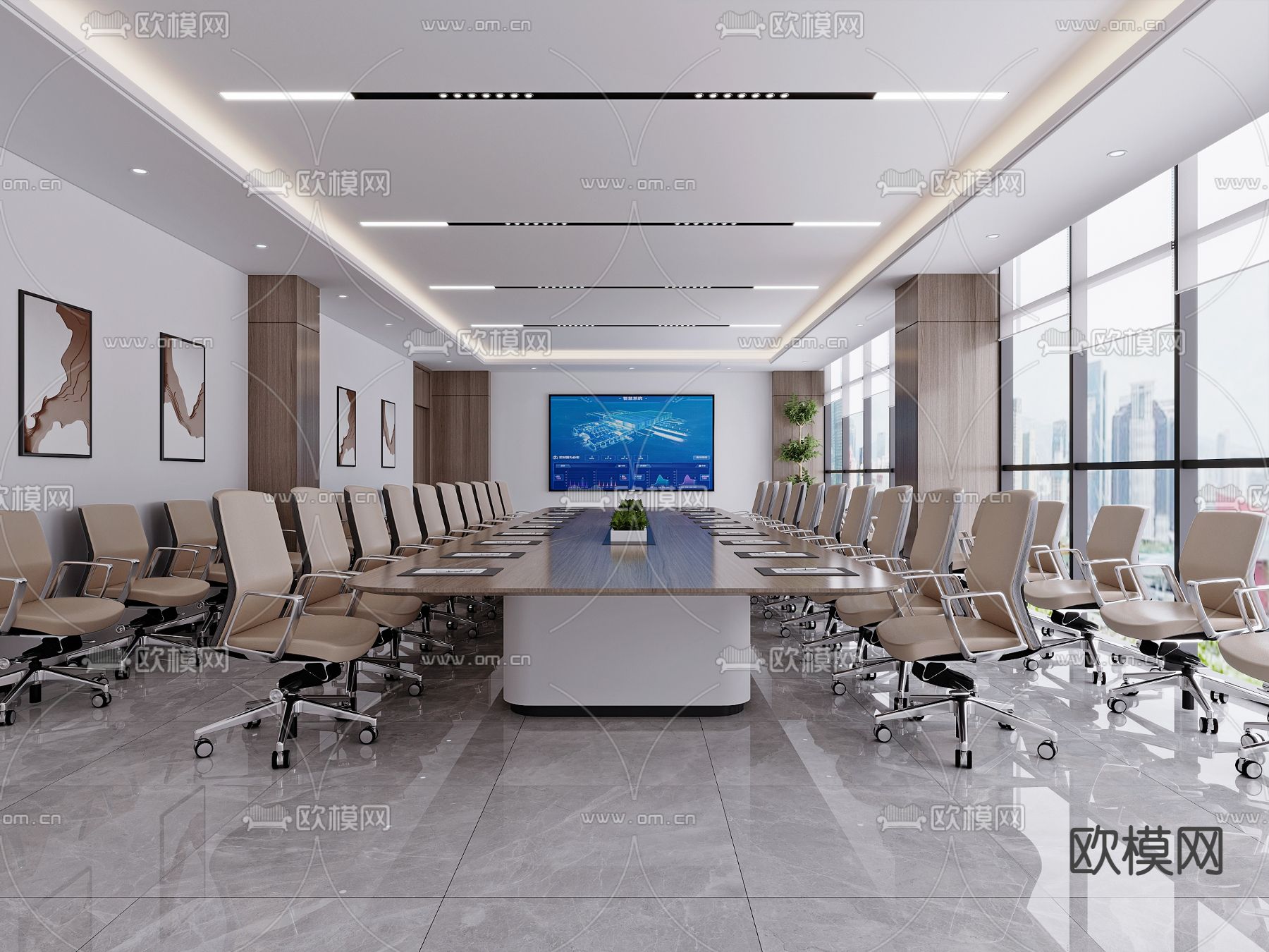 现代会议室3d模型下载