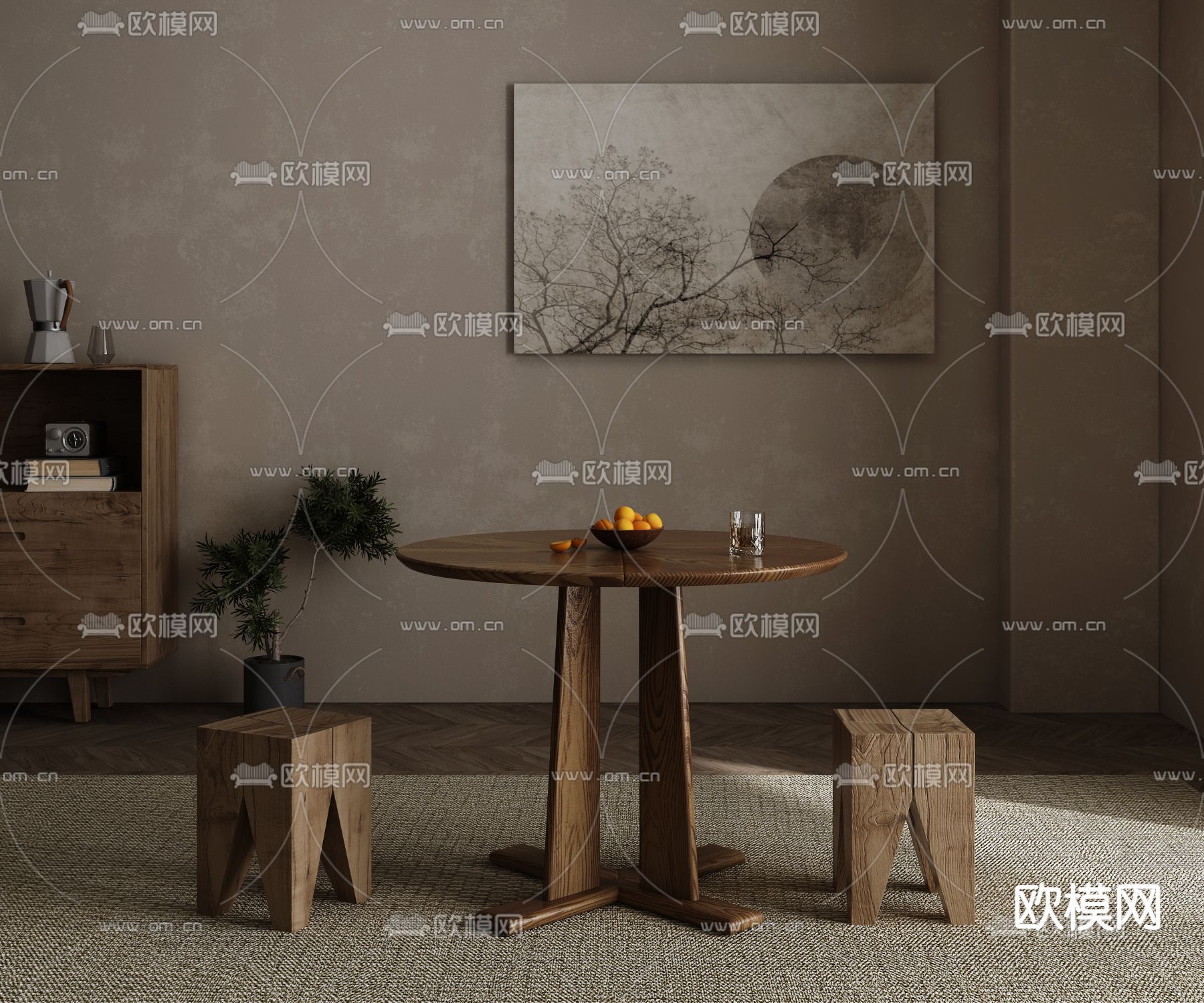 侘寂风休闲桌椅3d模型下载