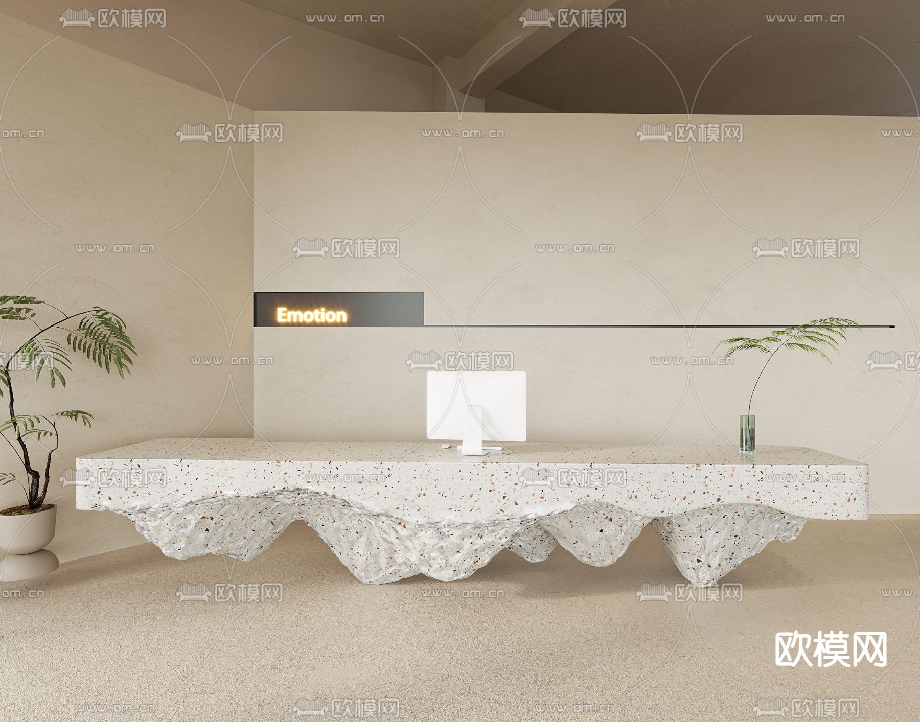 奶油风公司前台 接待3d模型下载