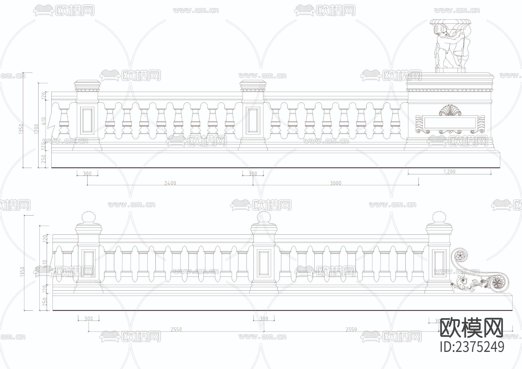 护栏CAD图库下载（渲染图4）