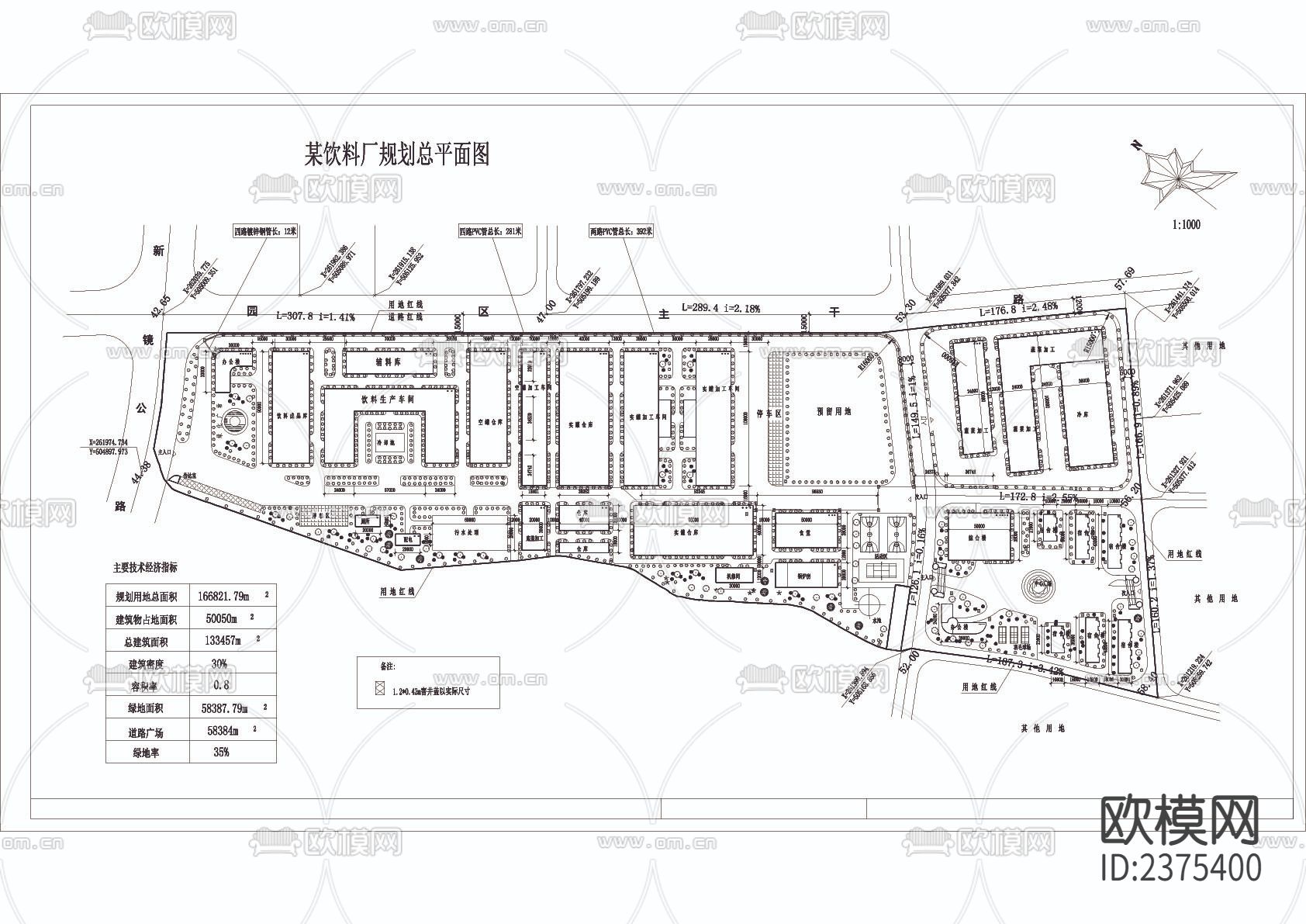 饮料厂总平面CAD施工图下载（渲染图1）