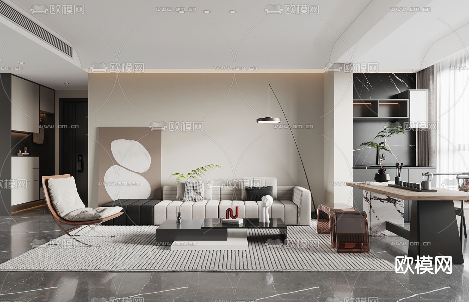 现代客厅3d模型下载（渲染图1）