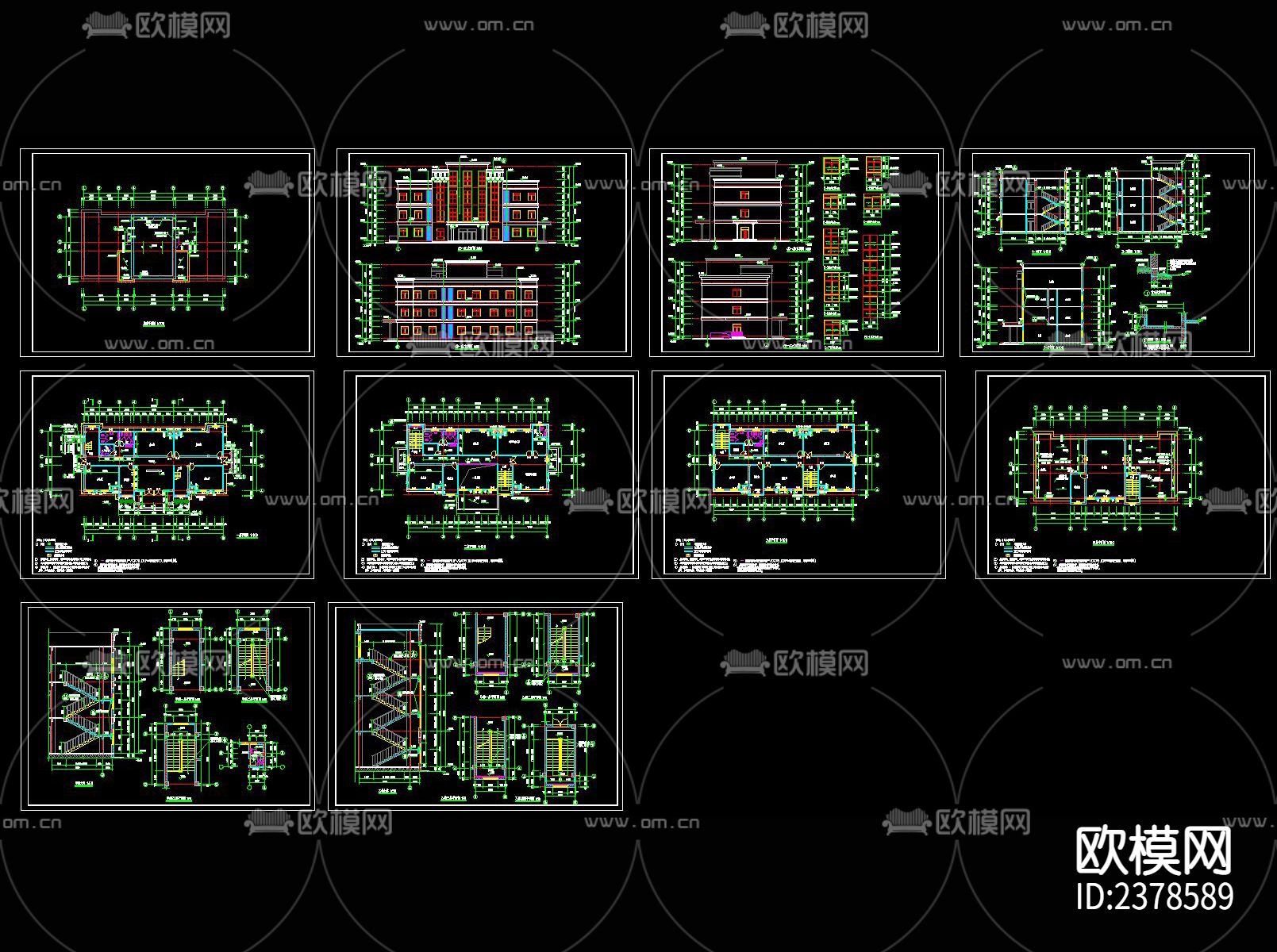 办公楼建筑CAD施工图-免费3dmax模型库-欧模网