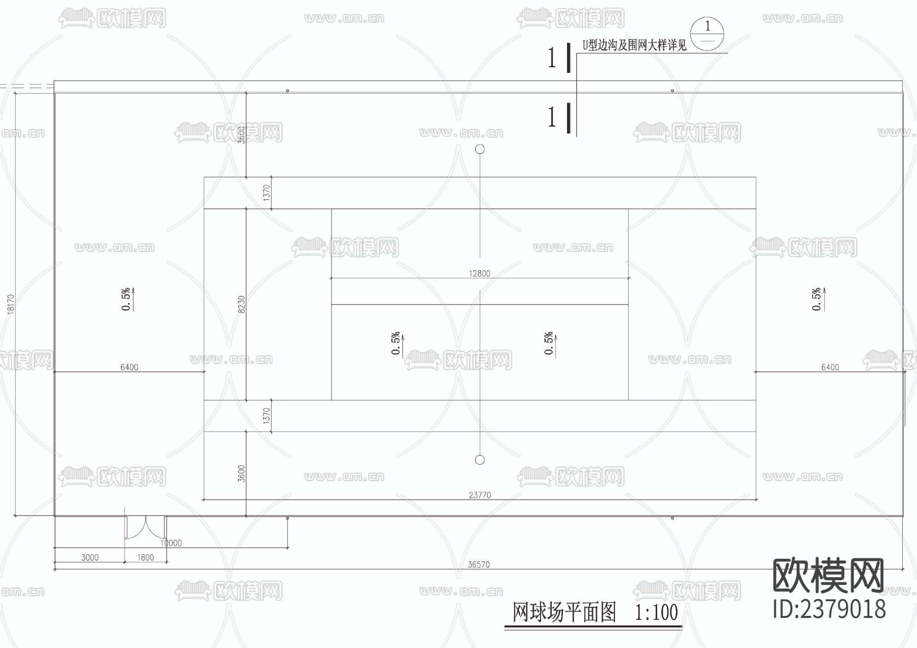 网球场施工cad详图下载（渲染图2）