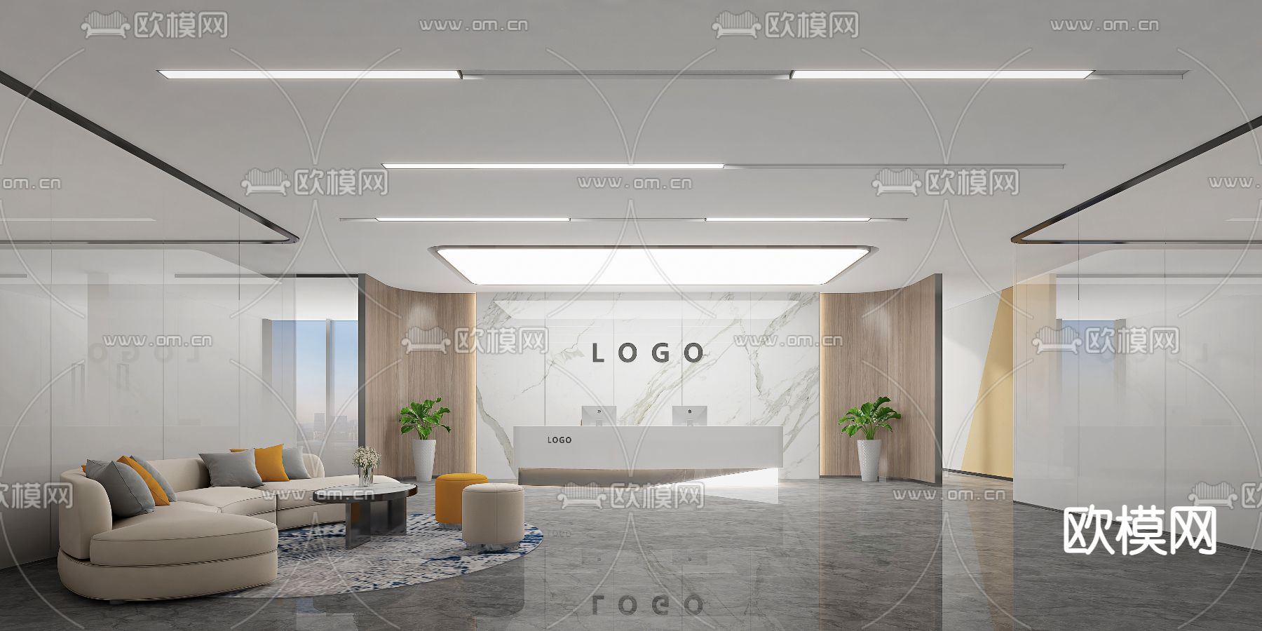 现代公司前台 接待处3d模型下载