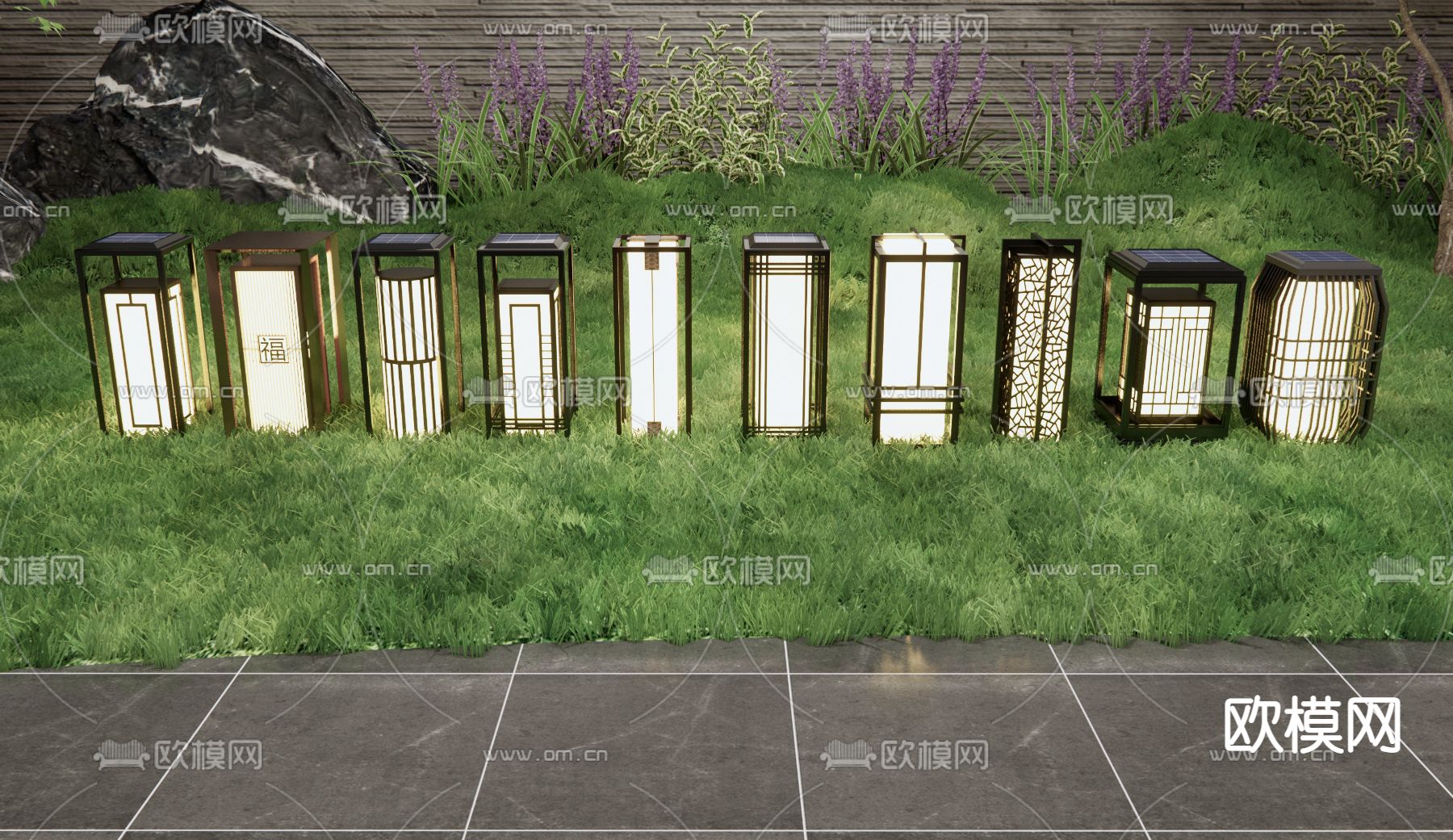 新中式户外草坪灯 庭院灯3d模型下载