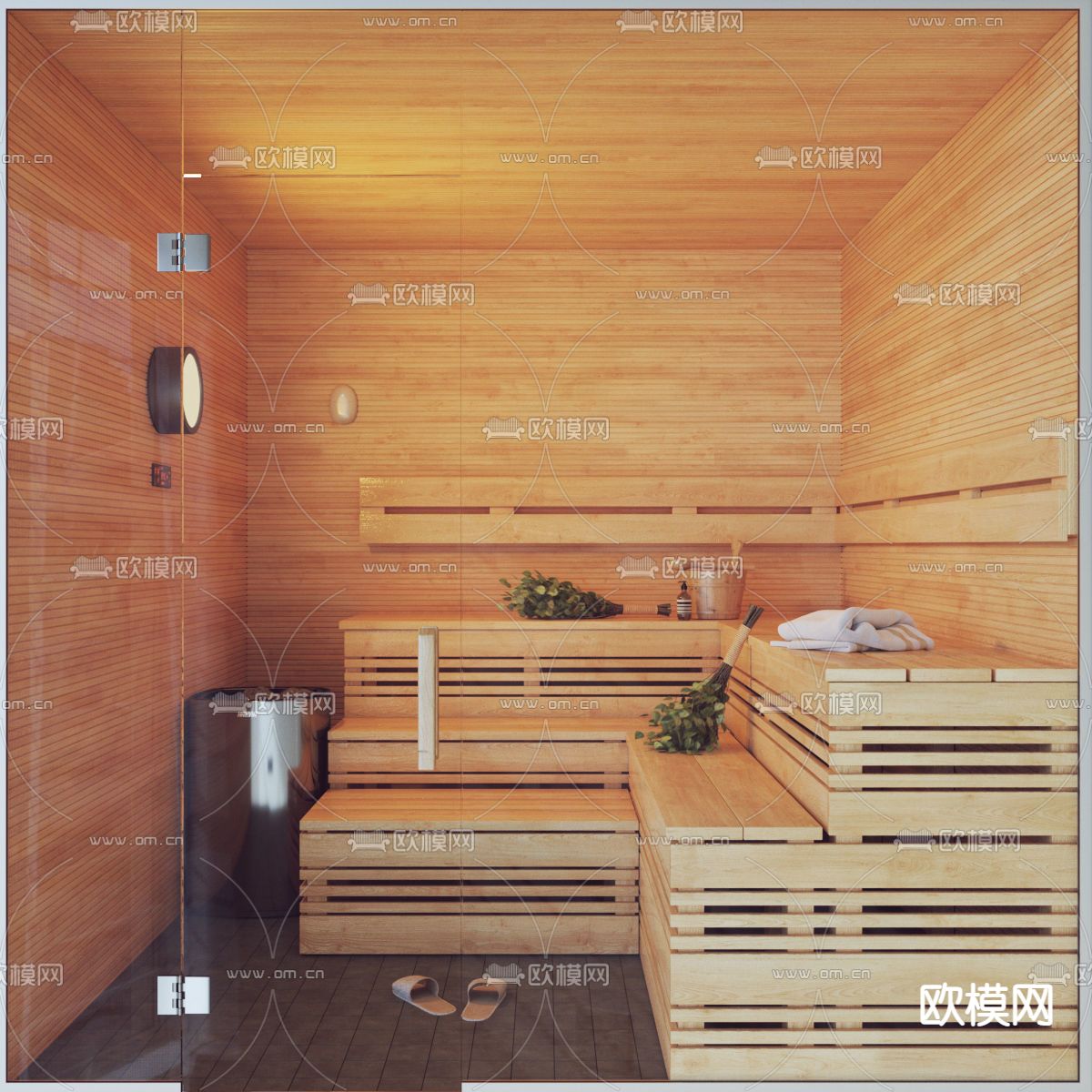 现代汗蒸房 桑拿房3d模型下载（渲染图1）