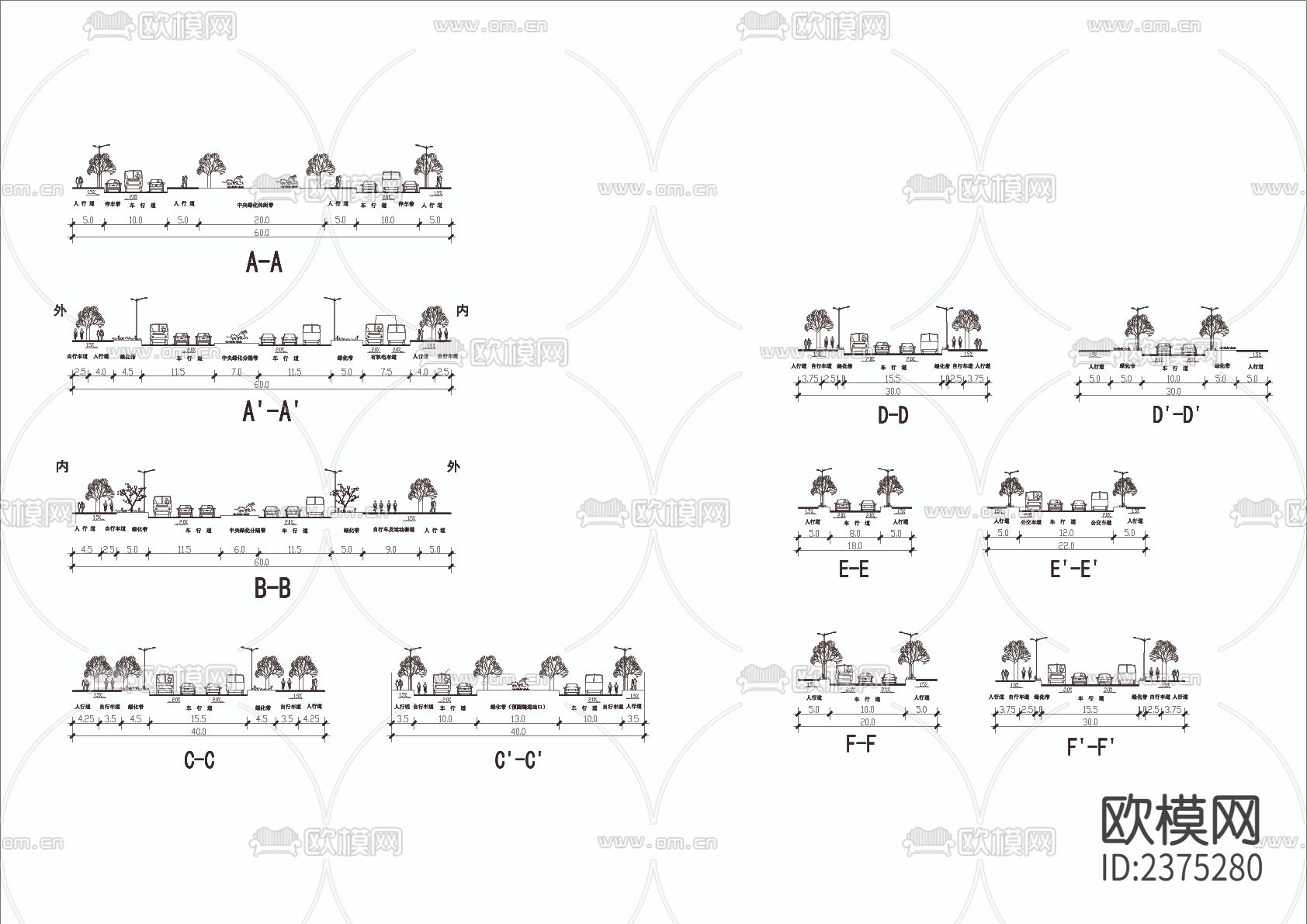 道路断面CAD施工图下载（渲染图1）