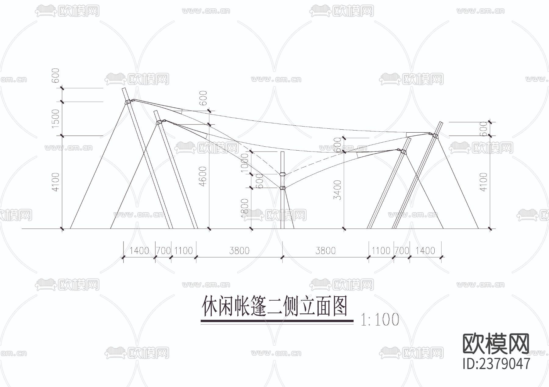 休闲帐篷cad大样图下载（渲染图3）