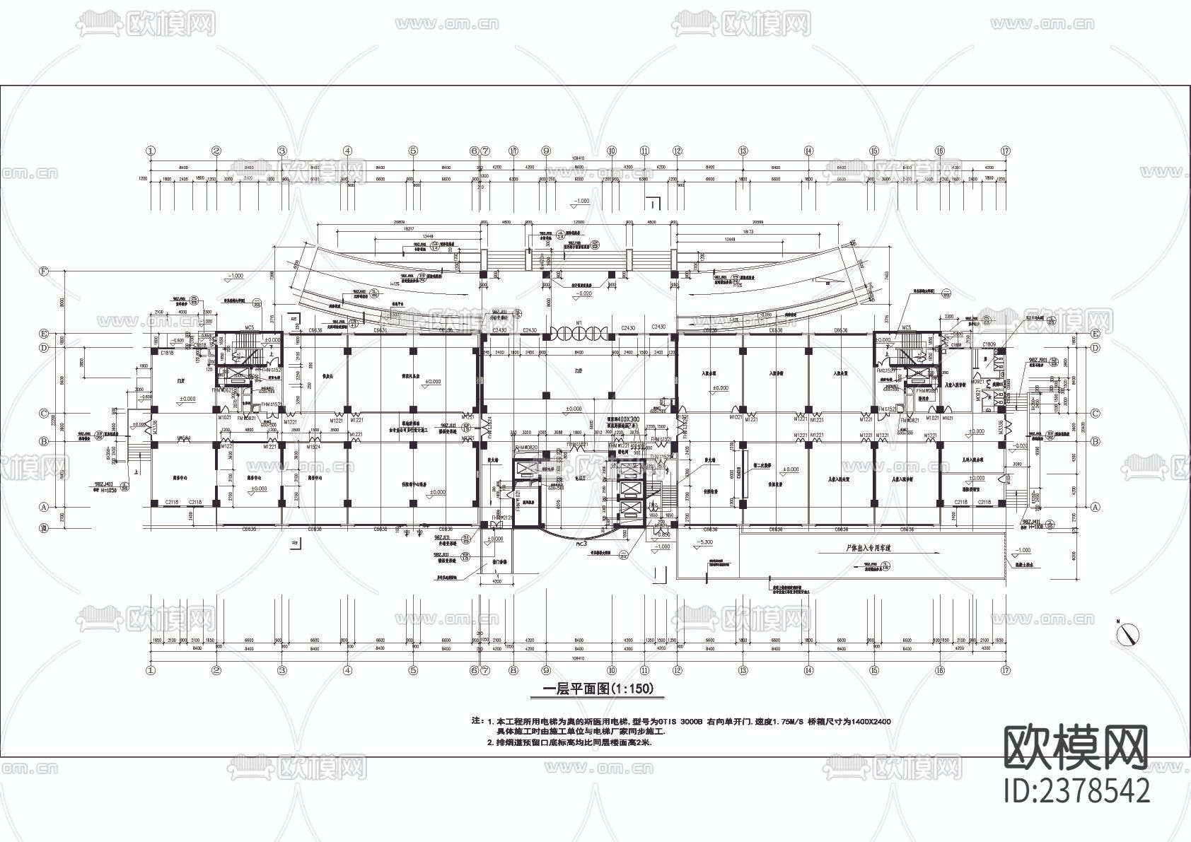 某医院住院楼CAD施工图下载（渲染图2）