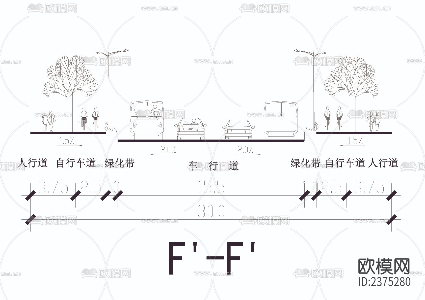 道路断面CAD施工图下载（渲染图4）