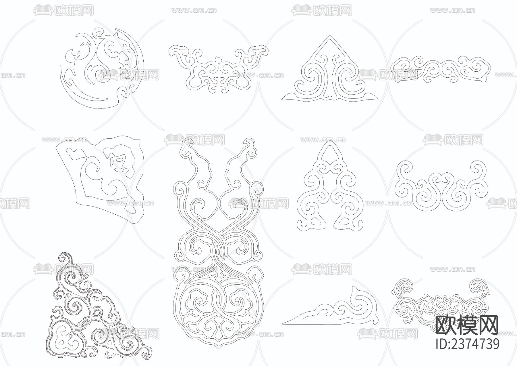 传统吉祥花纹CAD图库下载（渲染图3）