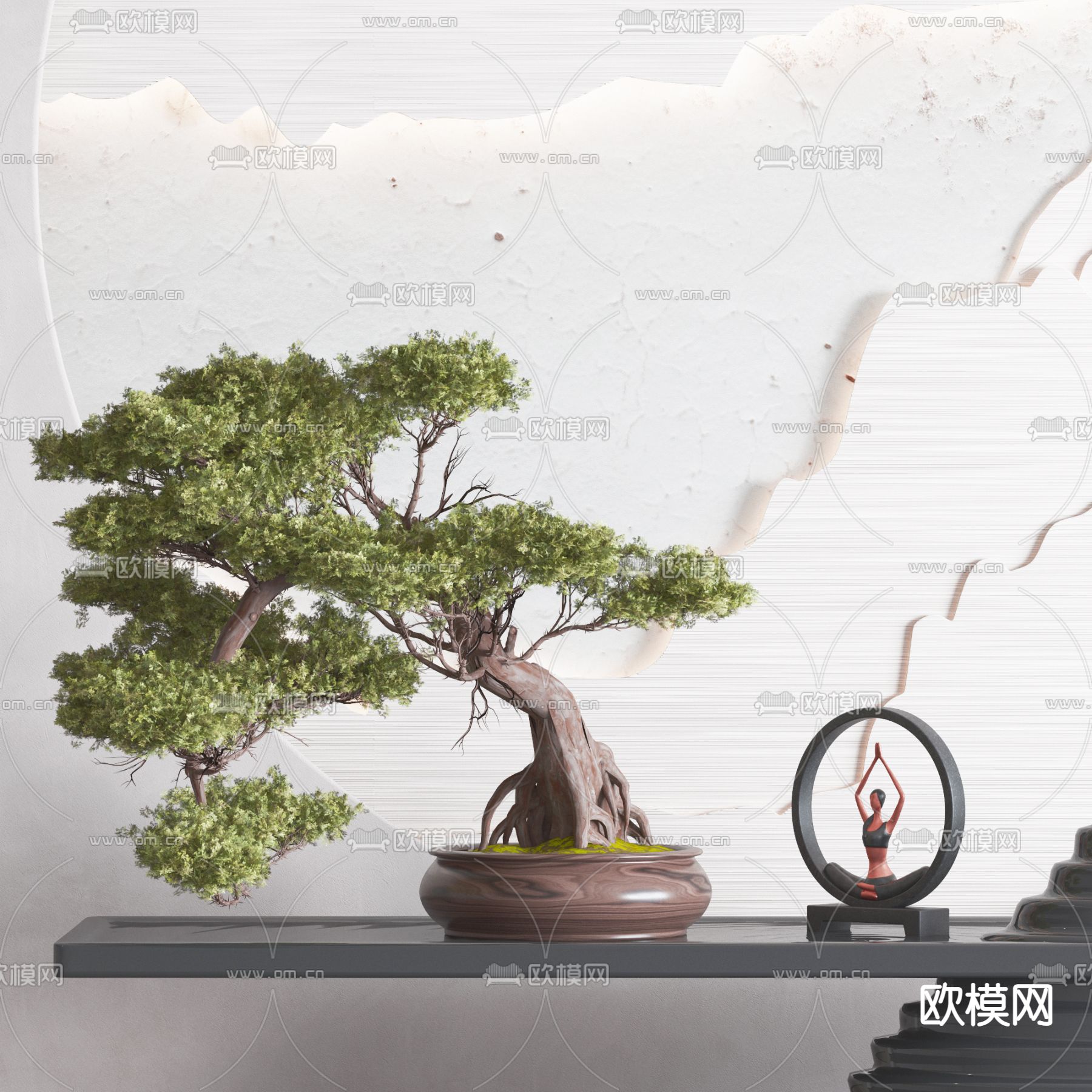 新中式松树盆栽 盆景3d模型下载