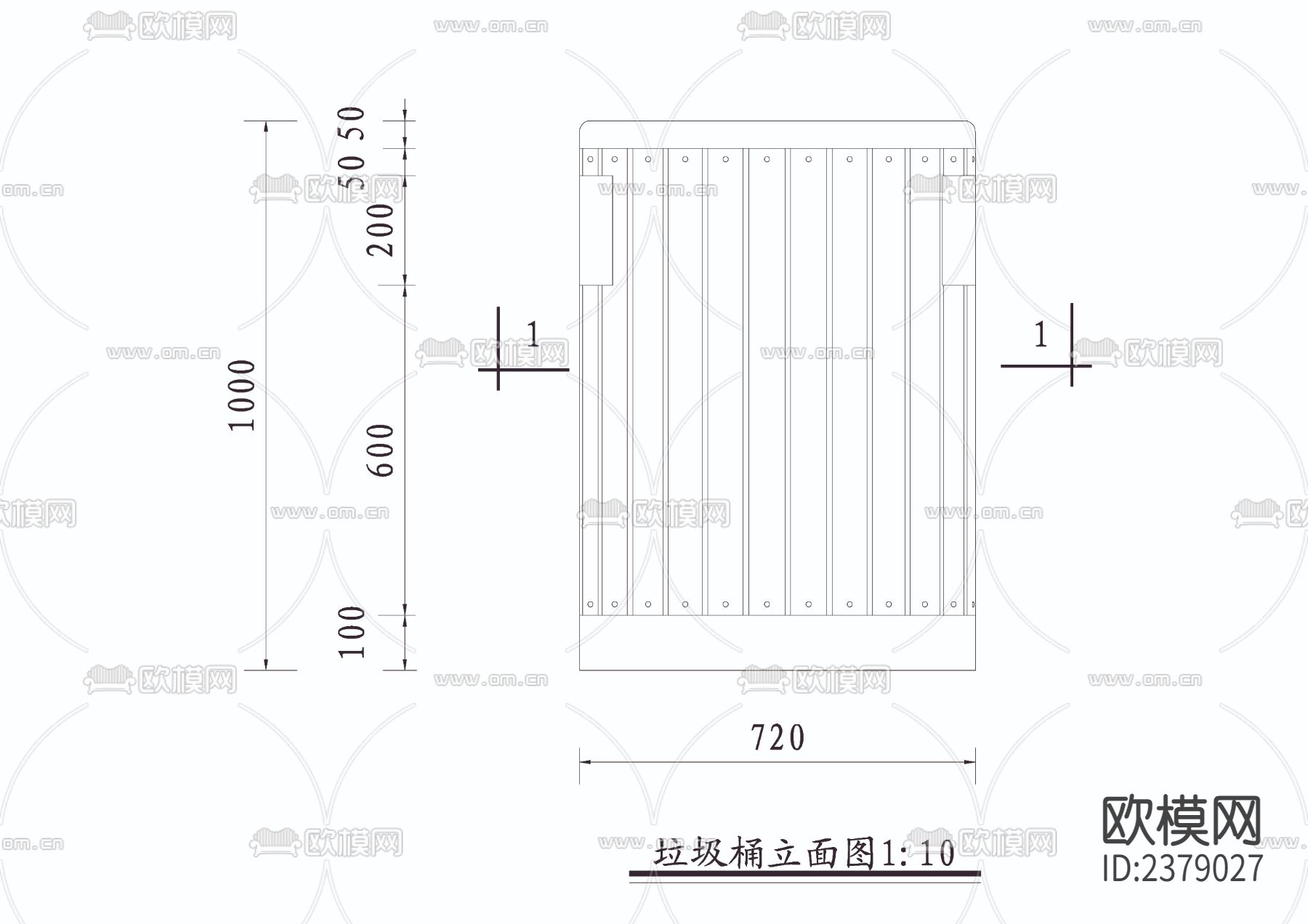 垃圾桶cad详图下载（渲染图2）