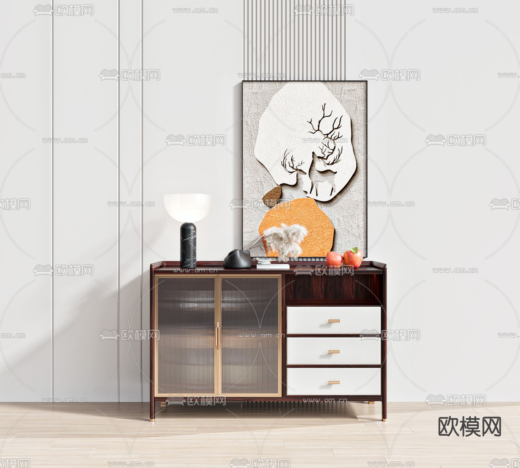 新中式餐边柜3d模型下载