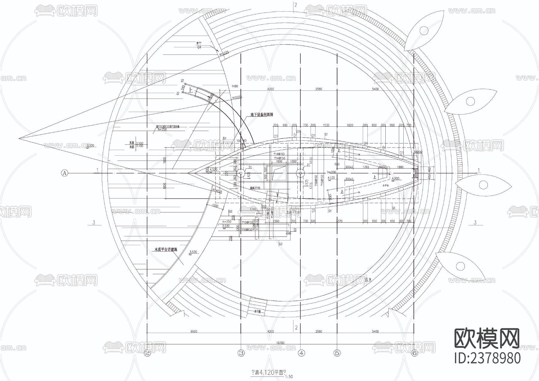 帆船游乐设施cad详图下载（渲染图1）