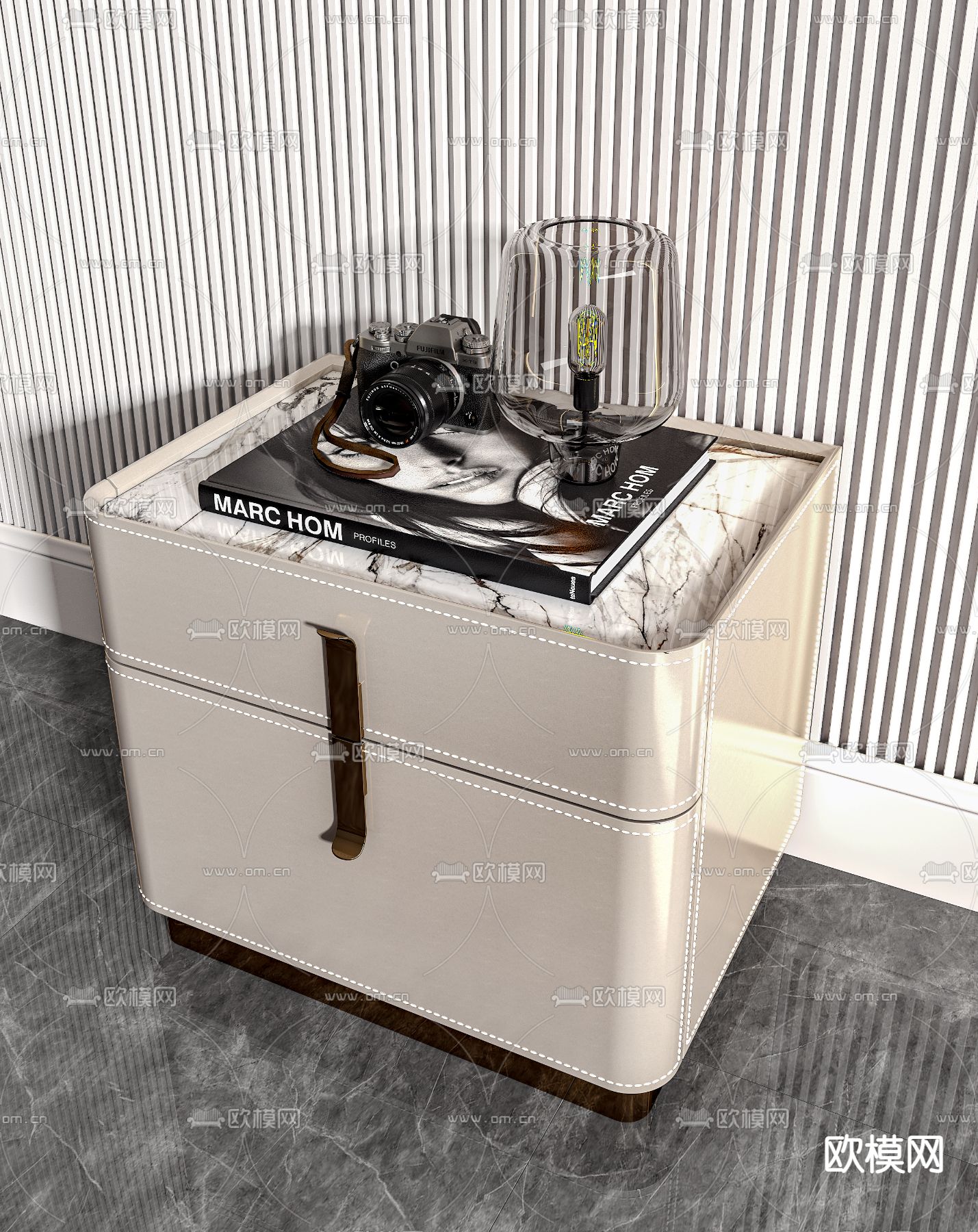 轻奢床头柜3d模型下载（渲染图1）