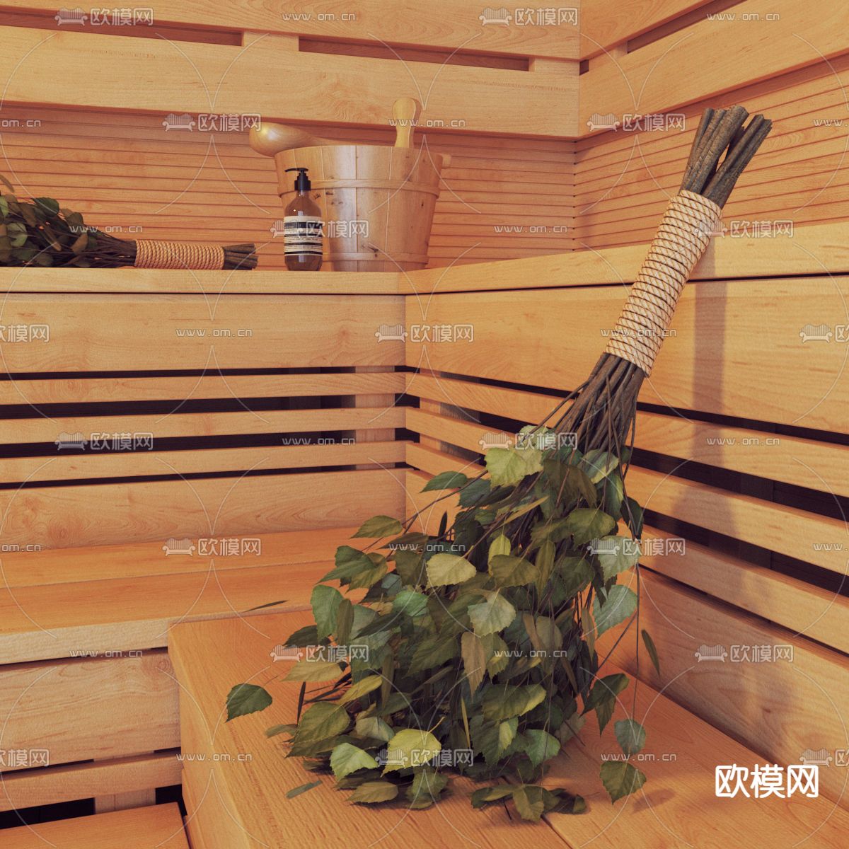 现代汗蒸房 桑拿房3d模型下载（渲染图2）