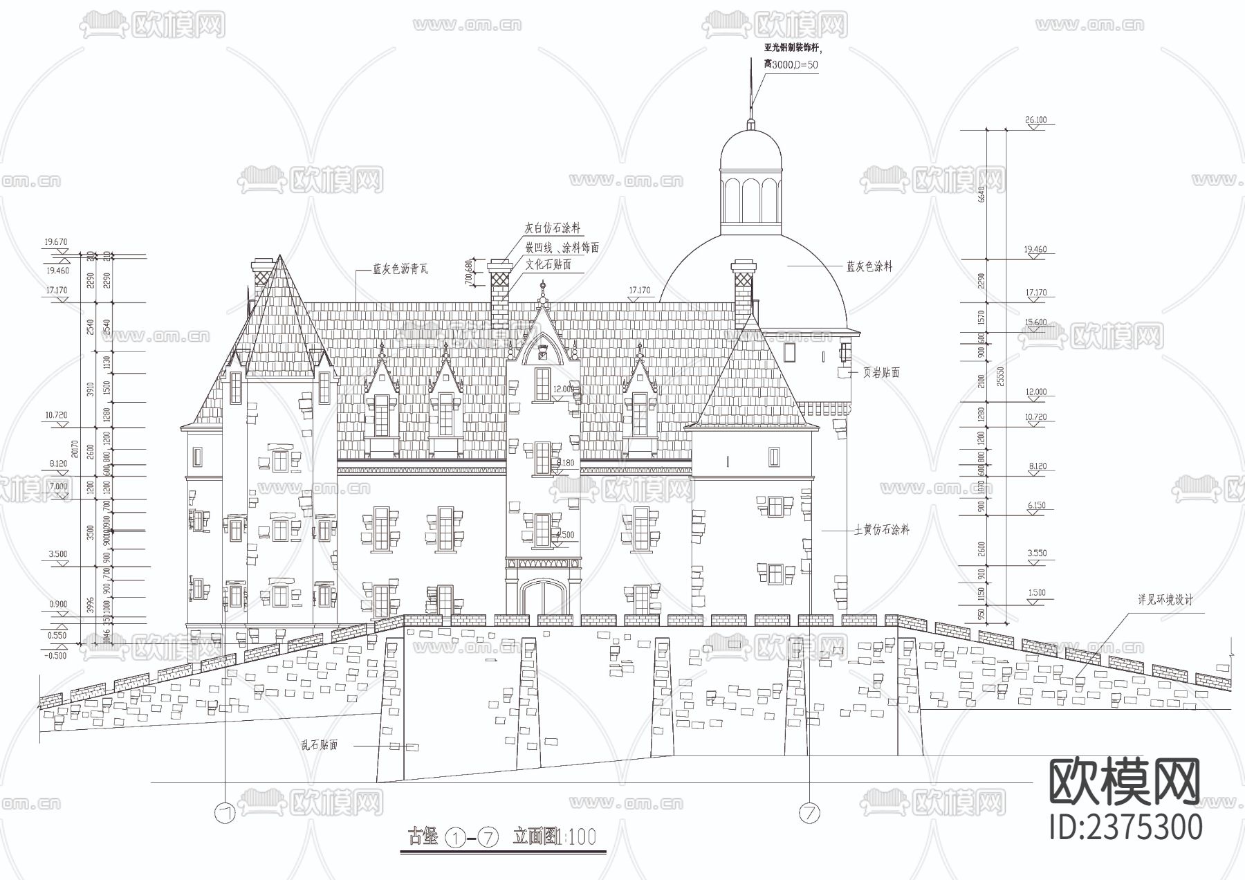 法式古堡CAD施工图下载（渲染图3）