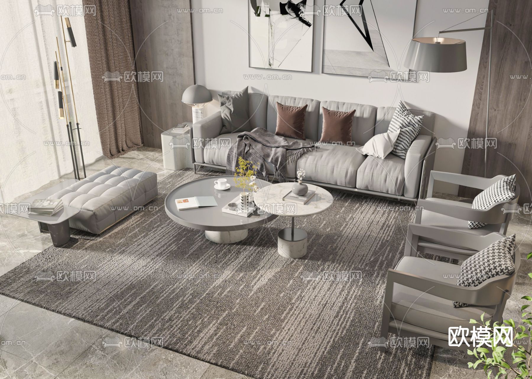 高级灰组合沙发3d模型下载