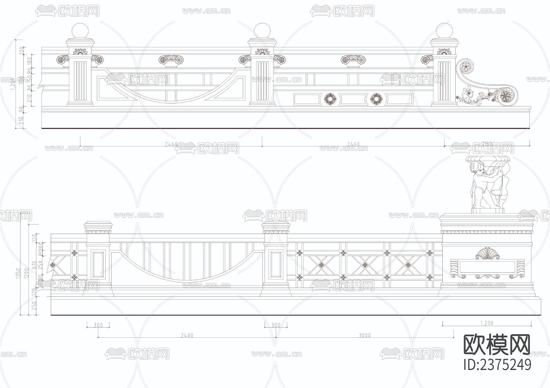 护栏CAD图库下载（渲染图2）