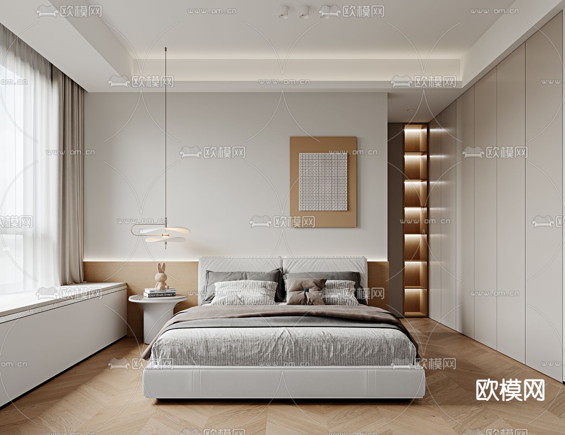 现代卧室 主人房3d模型下载