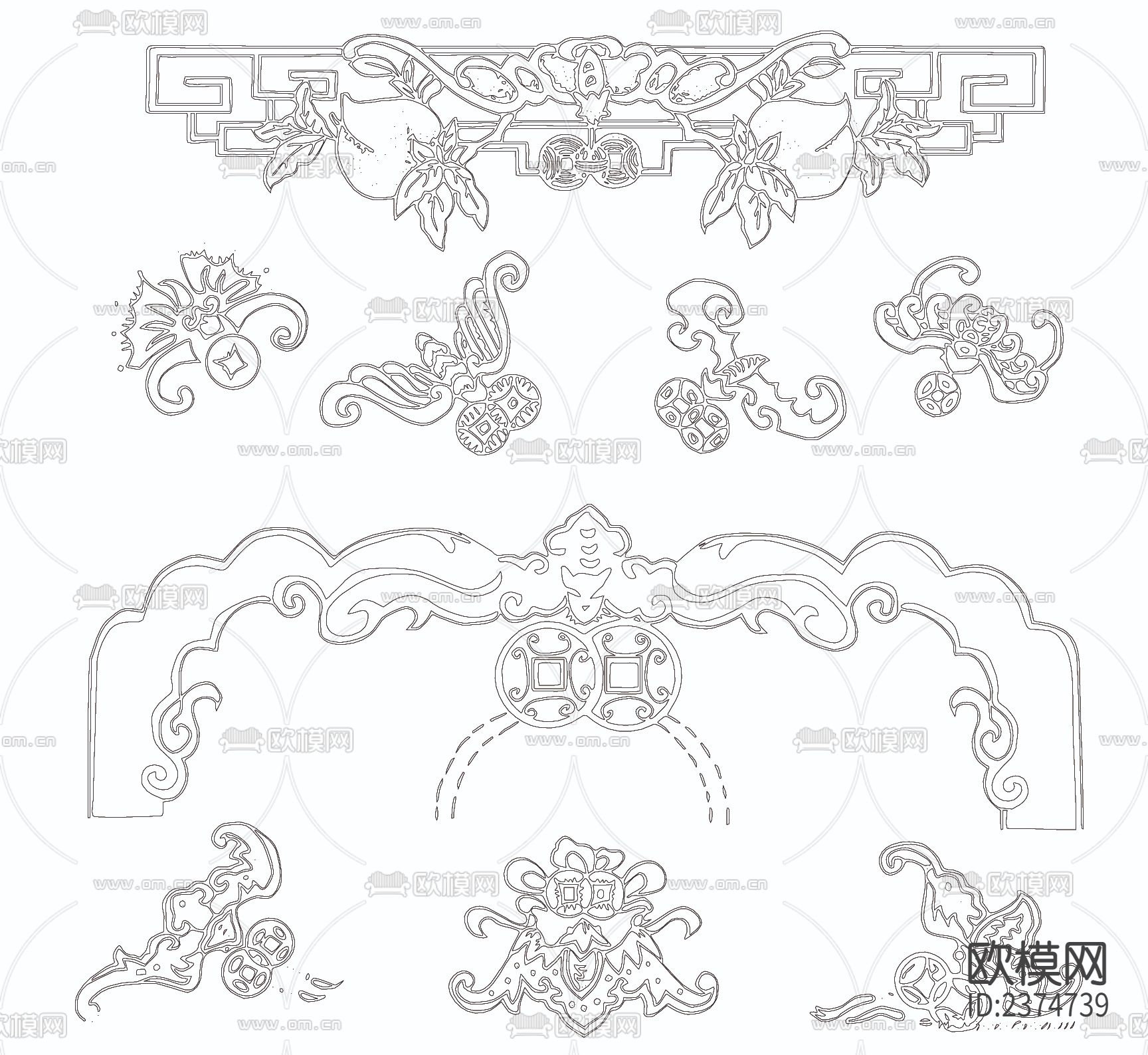 传统吉祥花纹CAD图库下载（渲染图4）