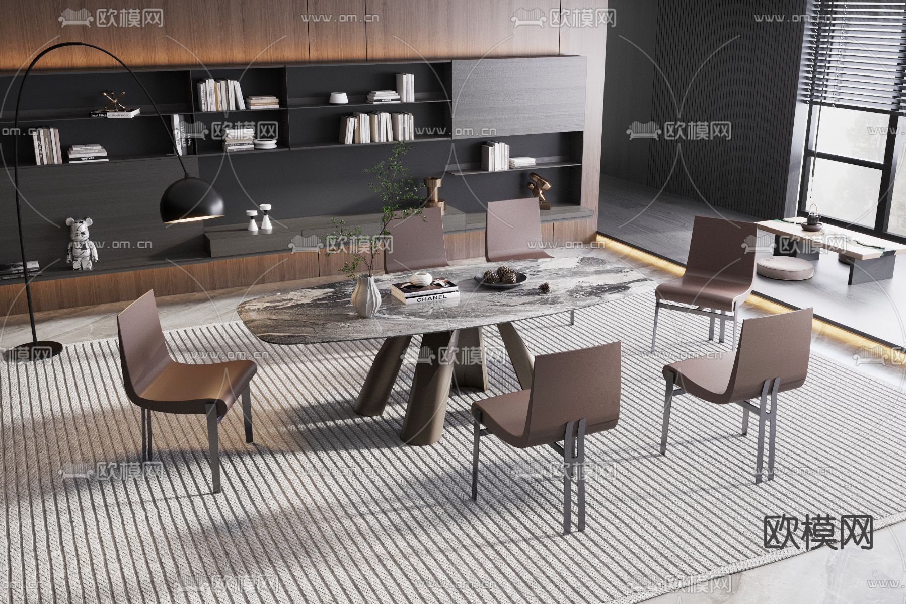 轻奢大理石餐桌椅3d模型下载