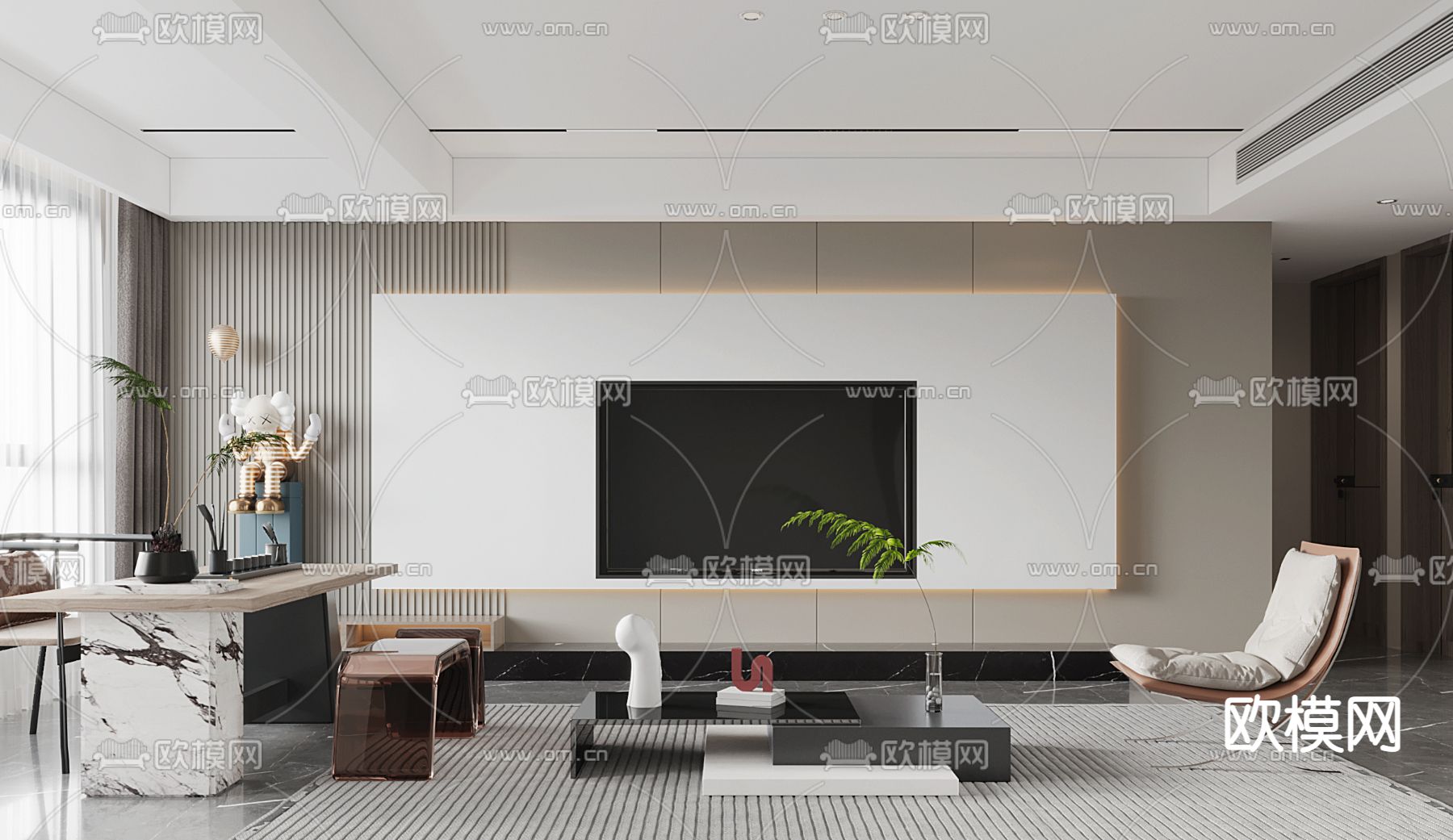 现代客厅3d模型下载（渲染图2）