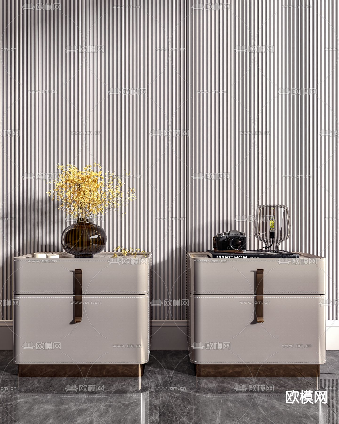 轻奢床头柜3d模型下载（渲染图2）