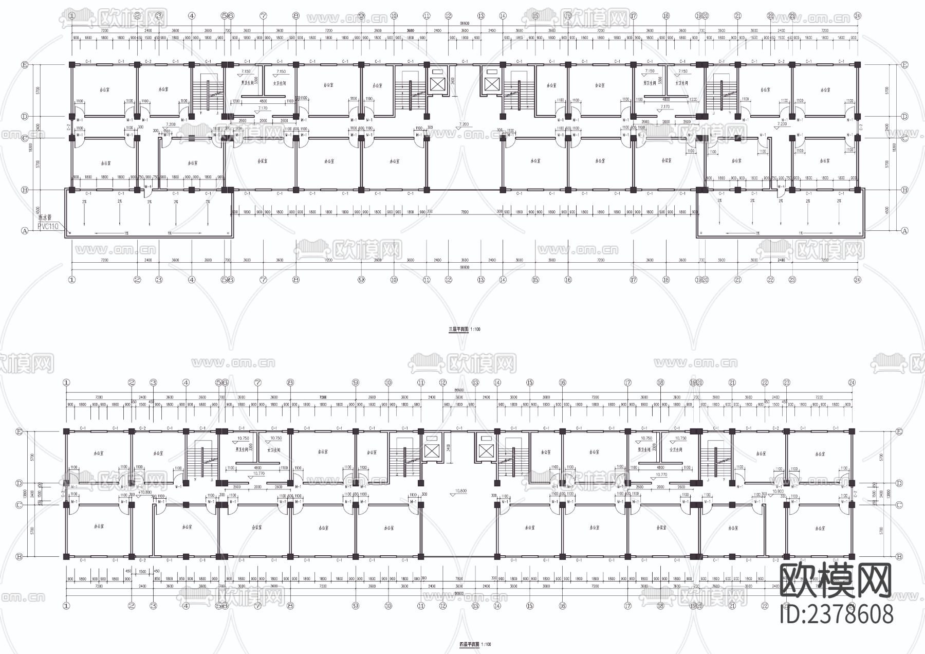 办公楼CAD施工图下载（渲染图4）