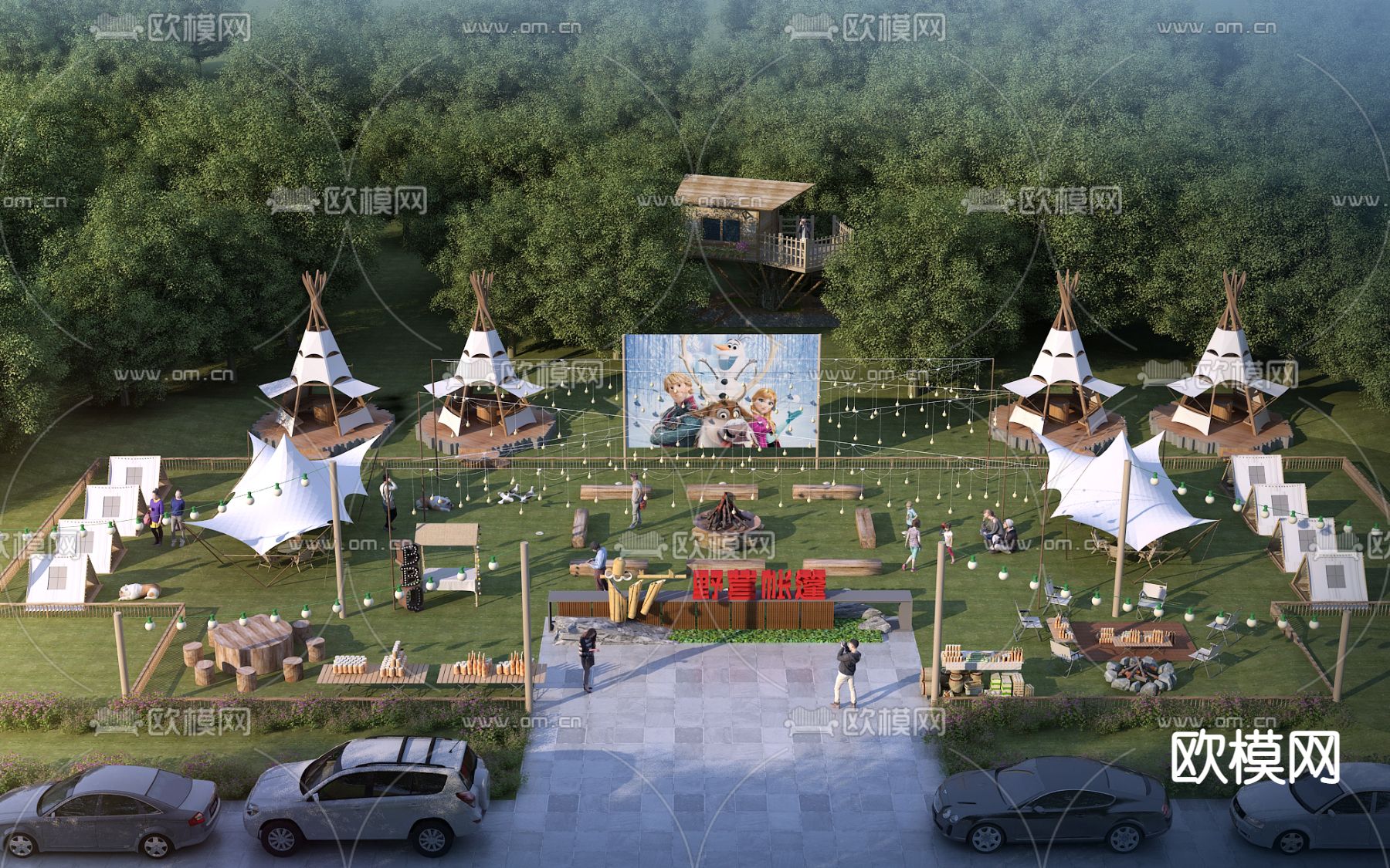 露营基地鸟瞰3d模型下载