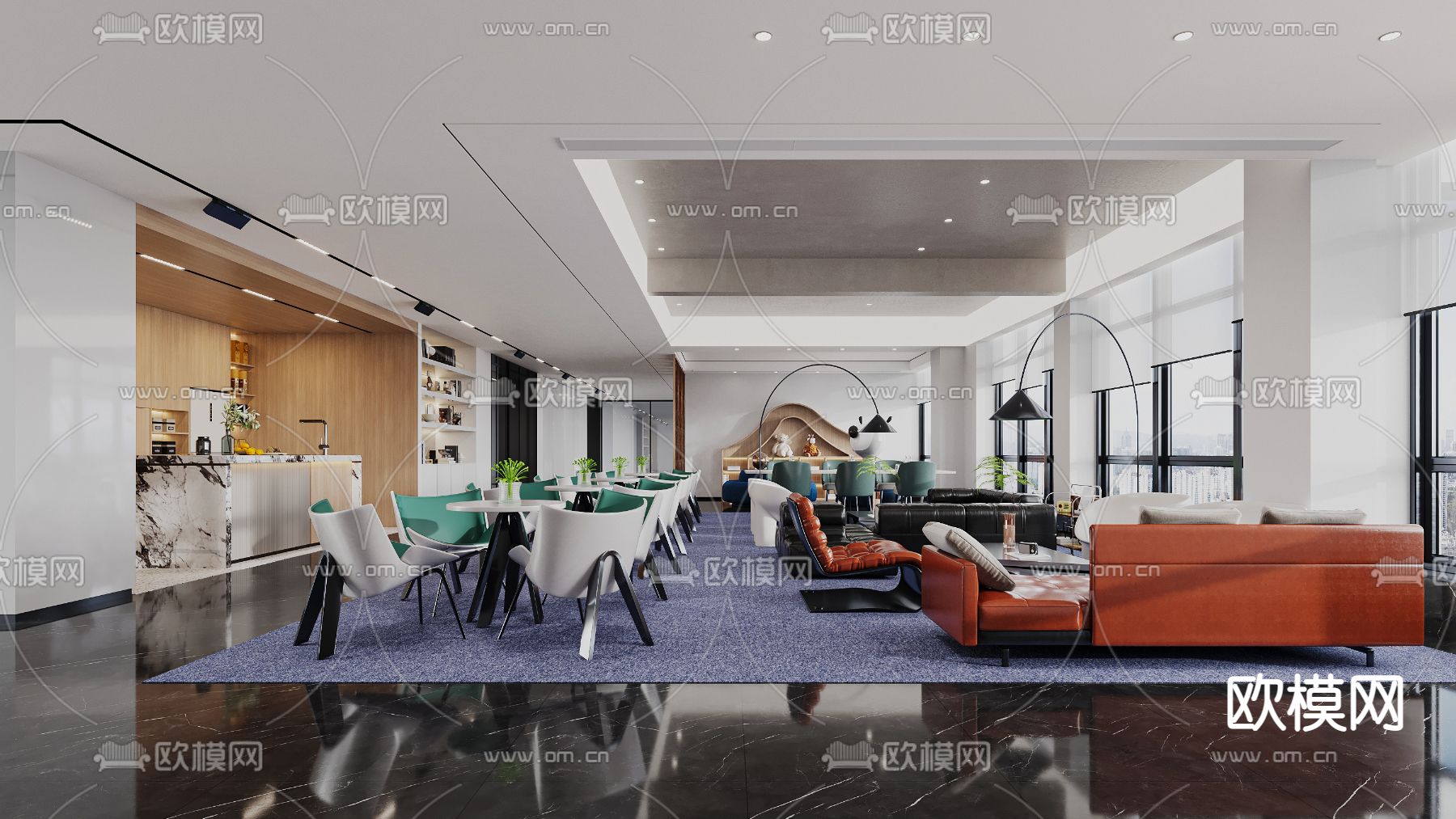 现代茶水间 洽谈区3d模型下载（渲染图1）