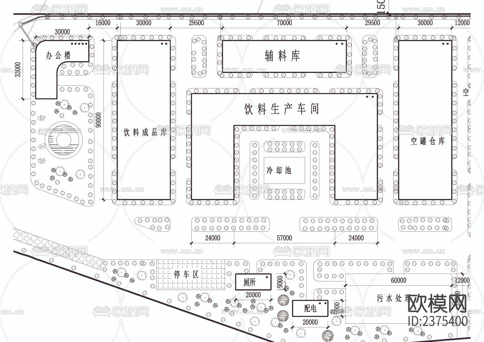 饮料厂总平面CAD施工图下载（渲染图2）