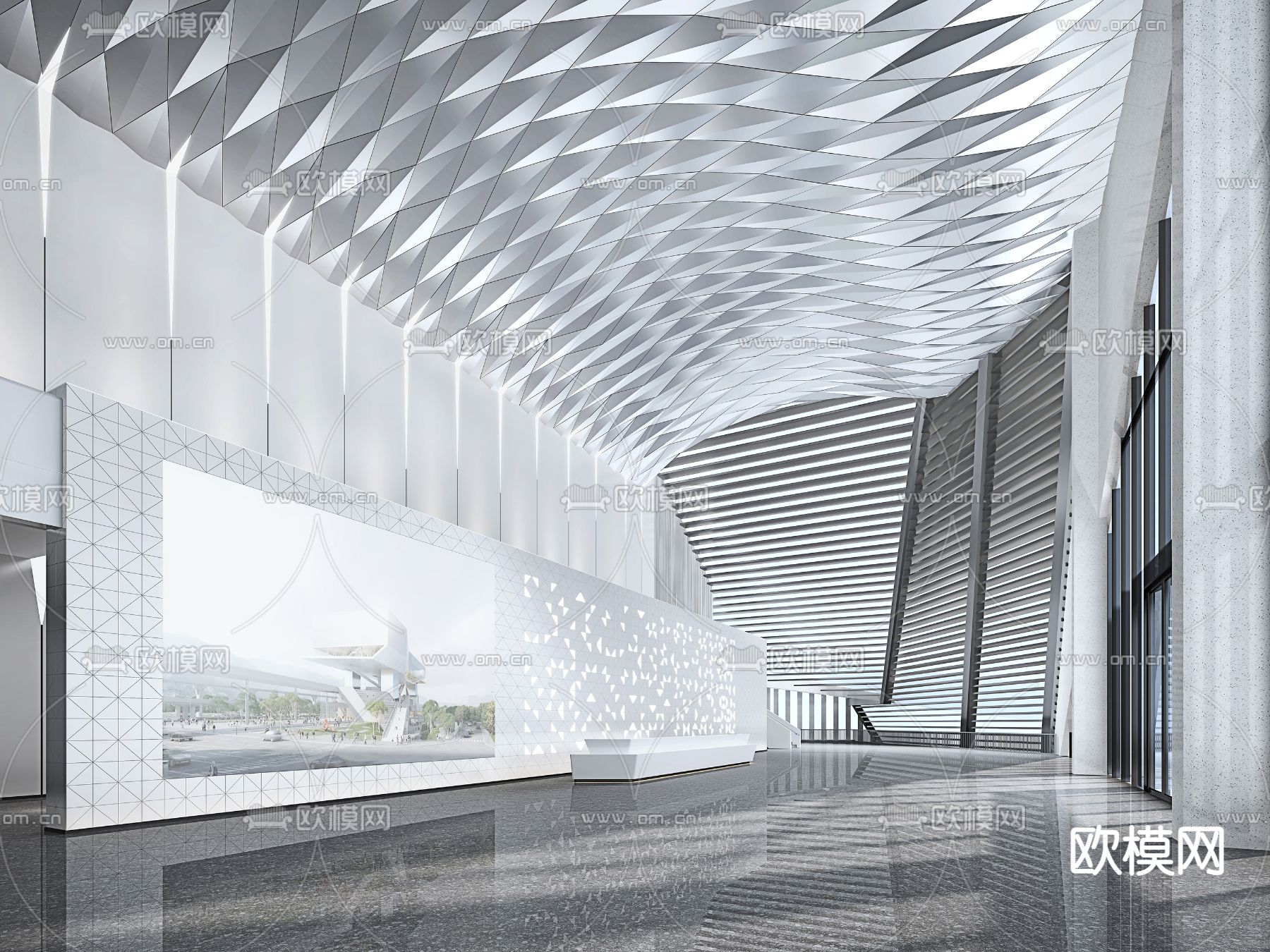 现代公司前台 门厅3d模型下载