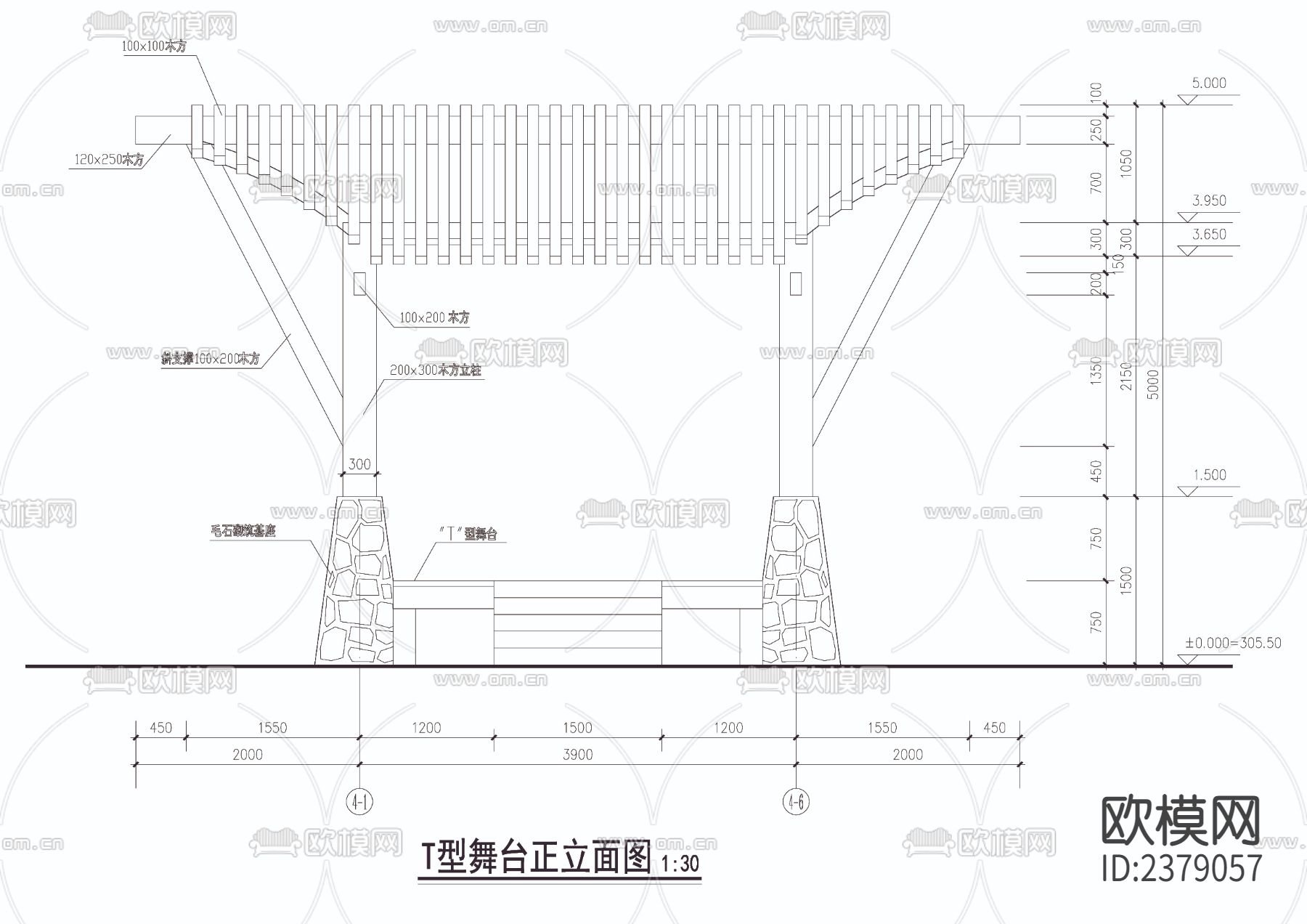 T型舞台cad大样图下载（渲染图3）