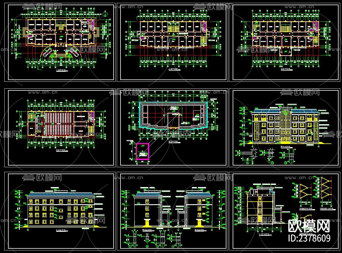 镇政府办公楼CAD施工图下载（渲染图1）