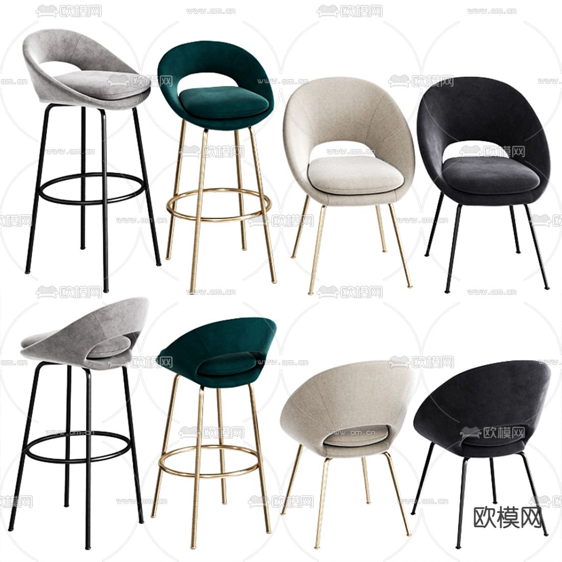 轻奢单椅子 吧椅 吧凳3d模型下载（渲染图1）
