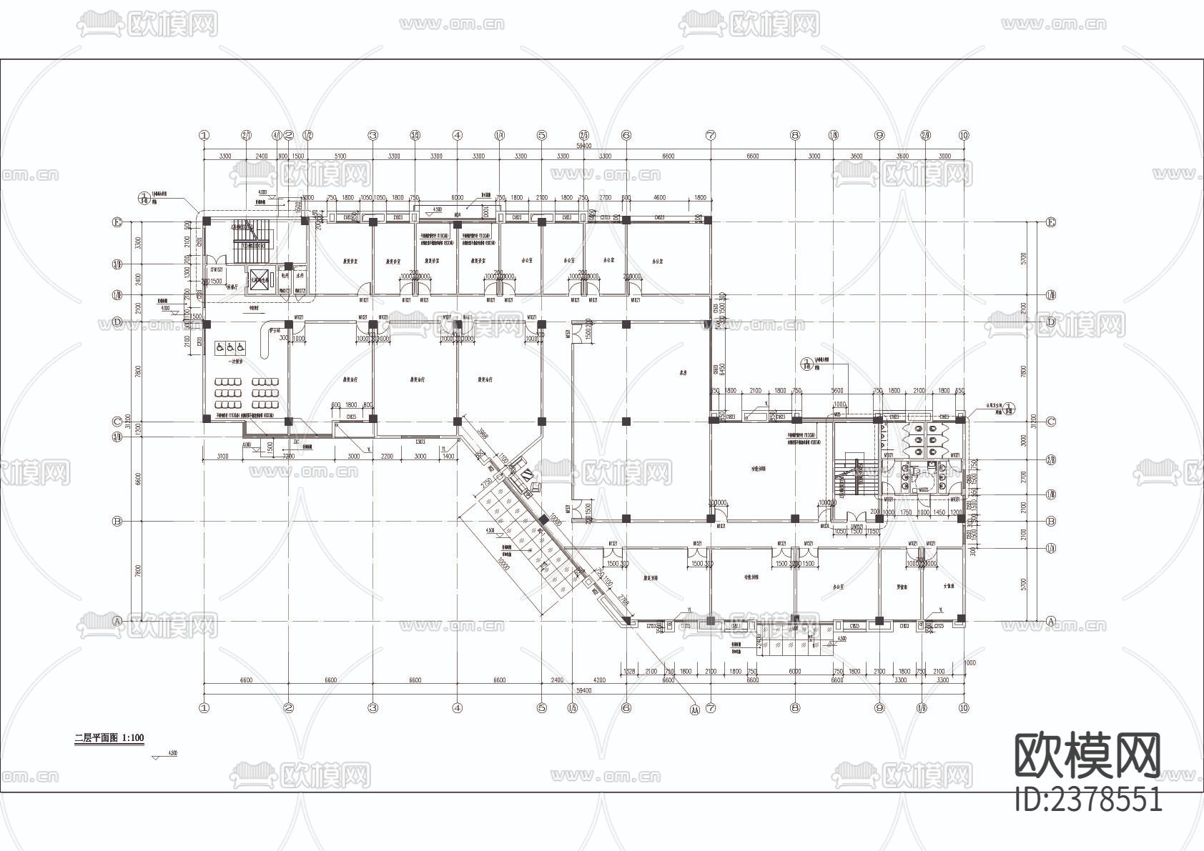 全套某县五层民族医院CAD施工图下载（渲染图2）
