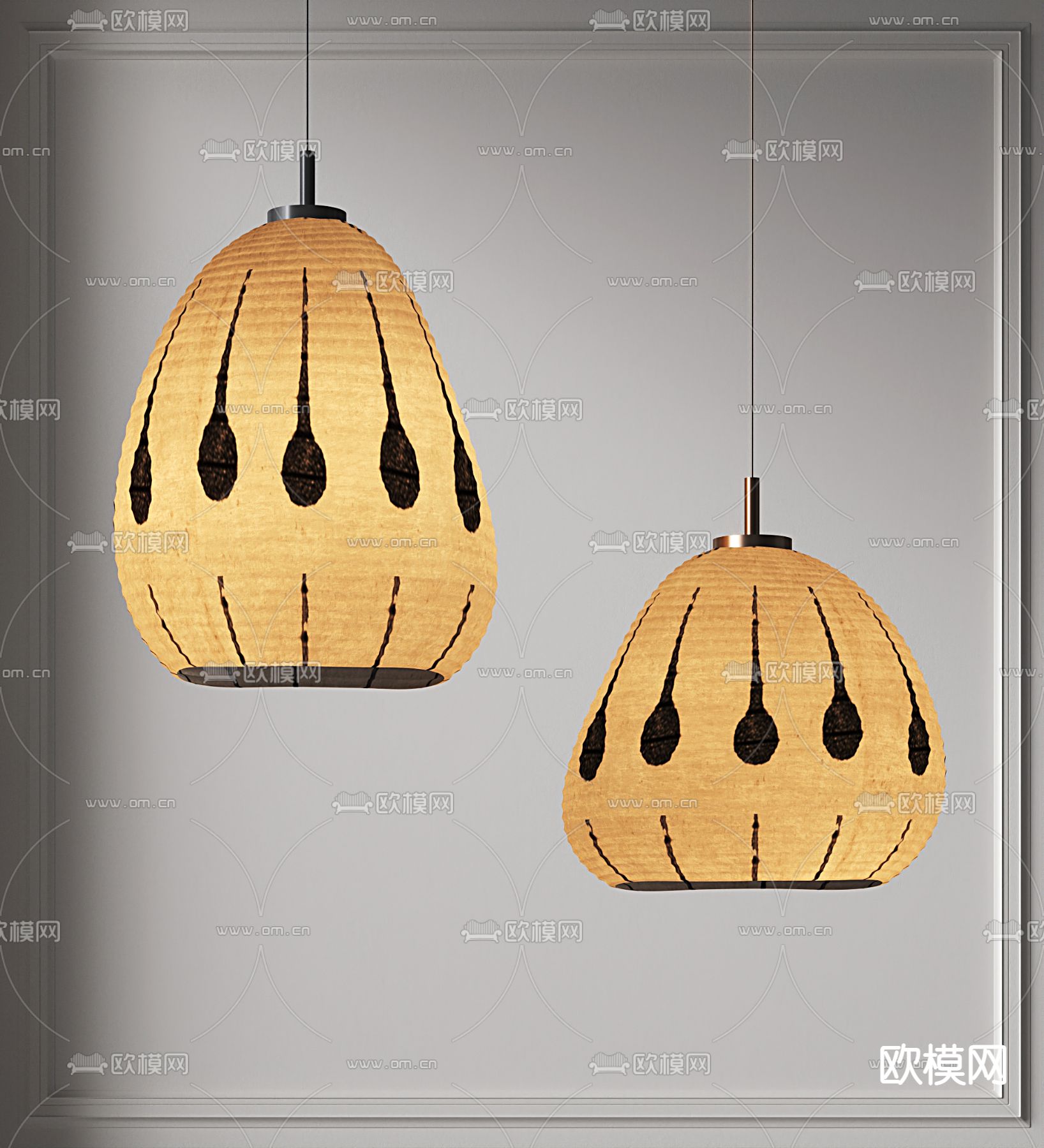 日式纸扎小吊灯3d模型下载